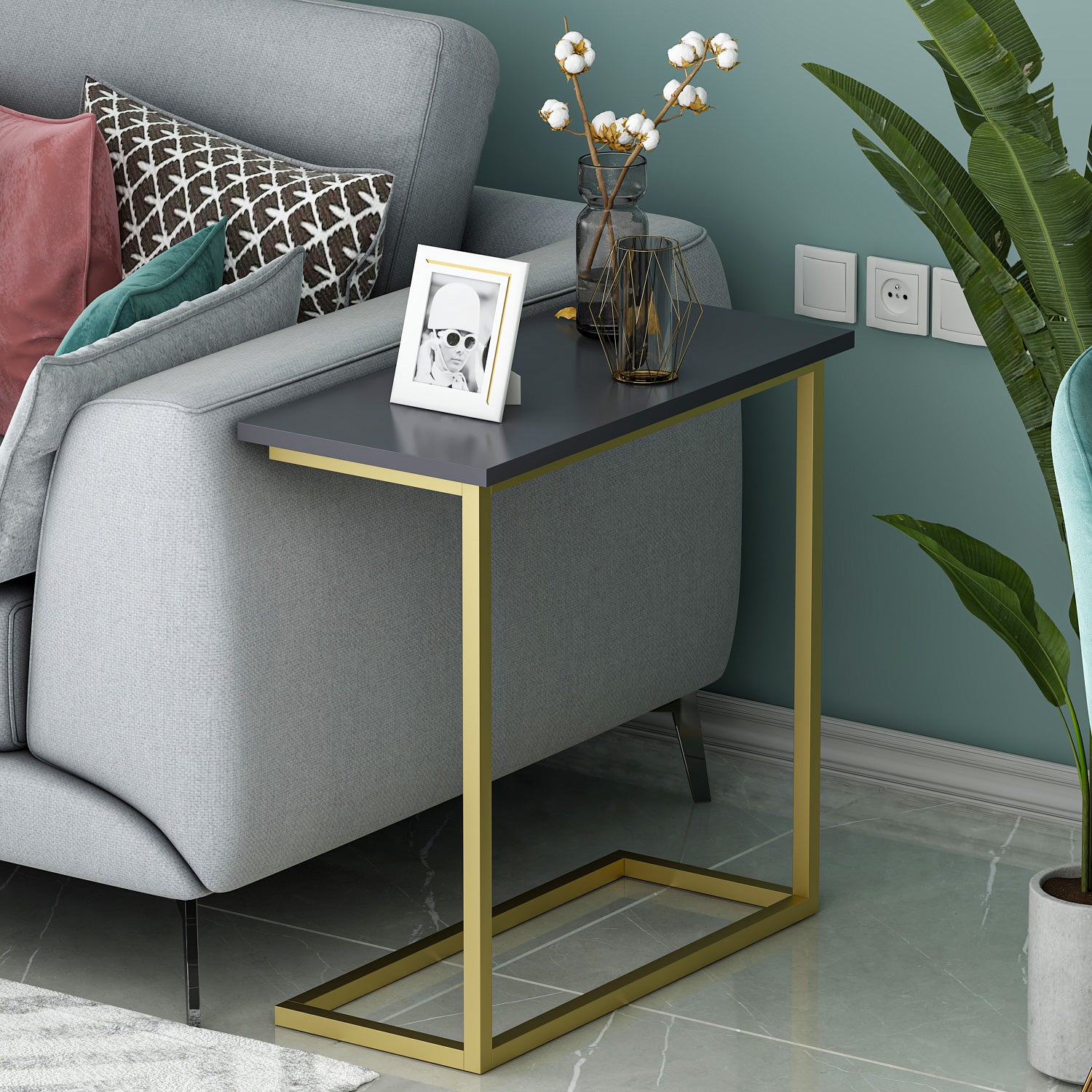 Beistelltisch Narin Anthrazit Gold mit Metallfüße 9277
