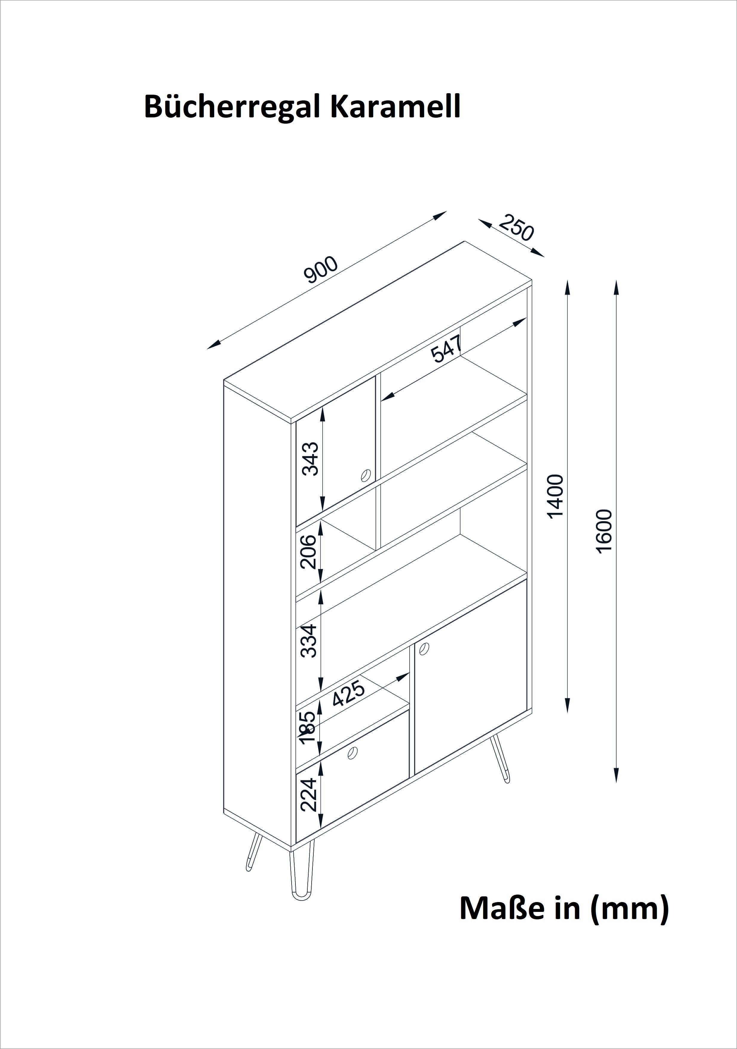 Bücherregal Karamell mit Metallfüße Walnuss Anthrazit