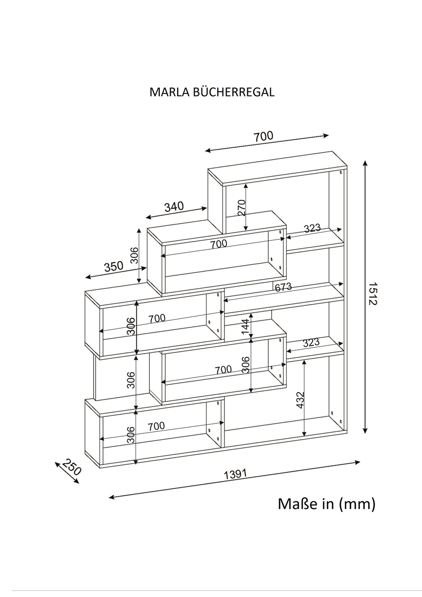 Bücherregal Marla Weiß Walnuss