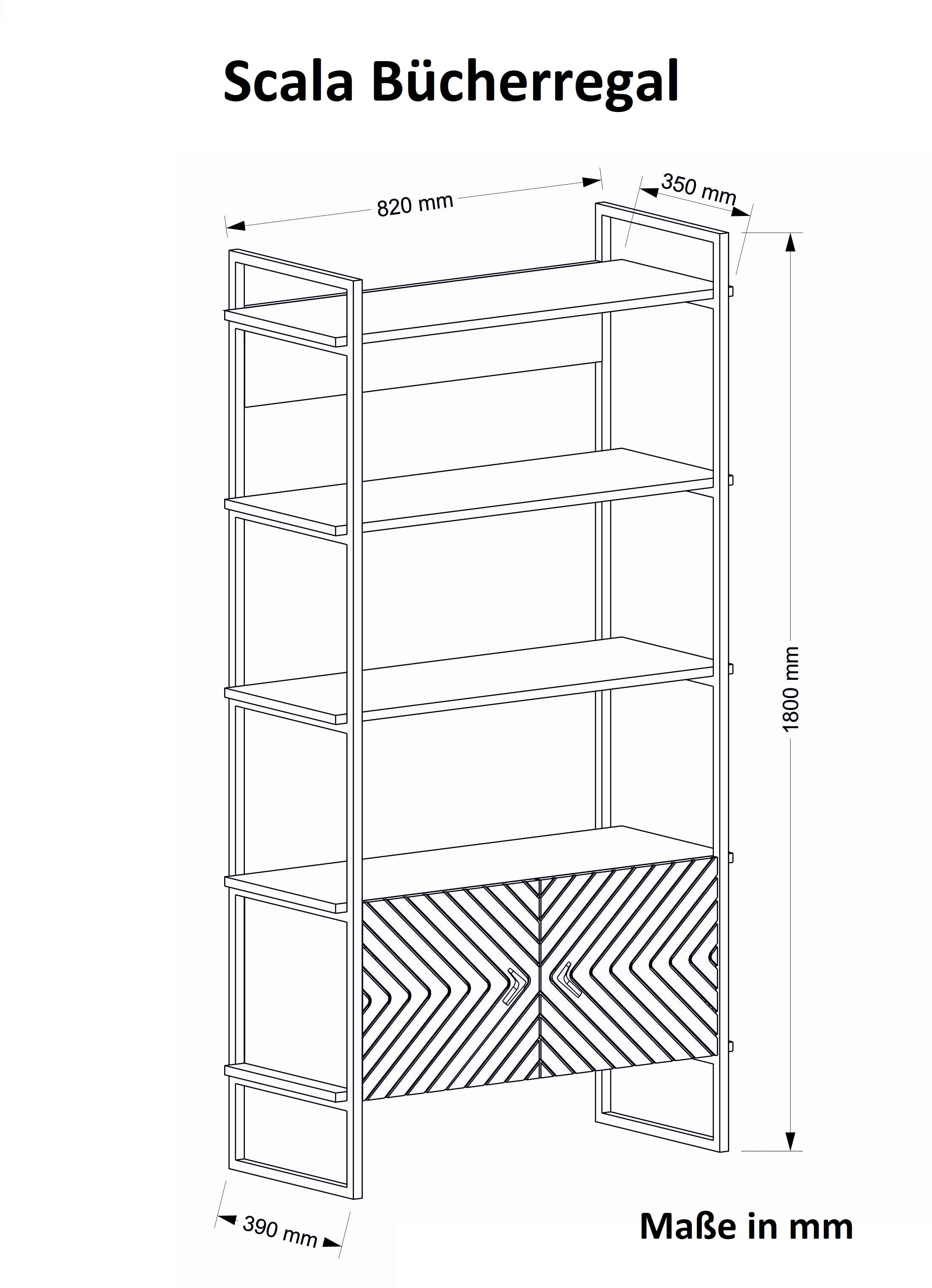 Bücherregal Scala mit Metallfüße Walnuss