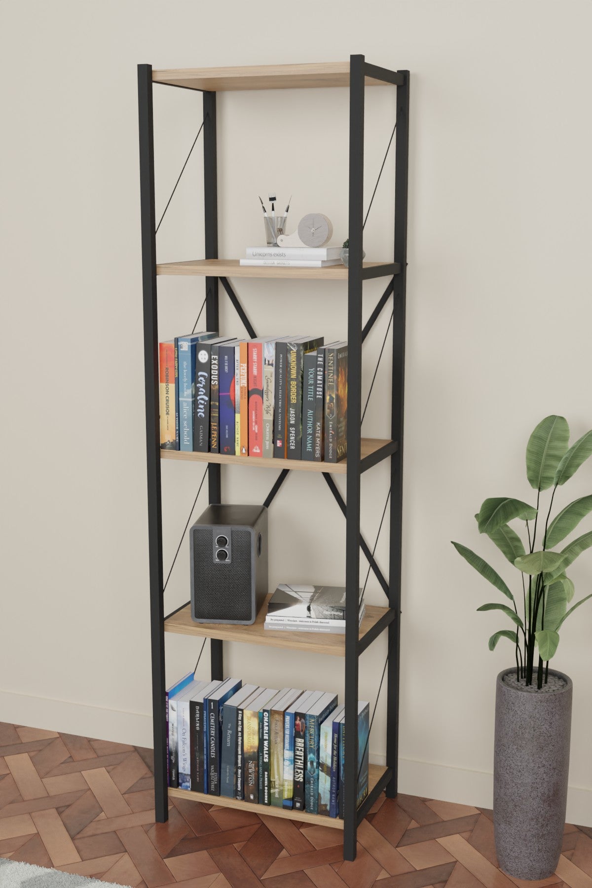 Bücherregal mit Metall Füße Walnuss 150x40