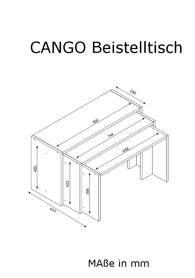 Beistelltisch 3er Set Cango Weiß Walnuss