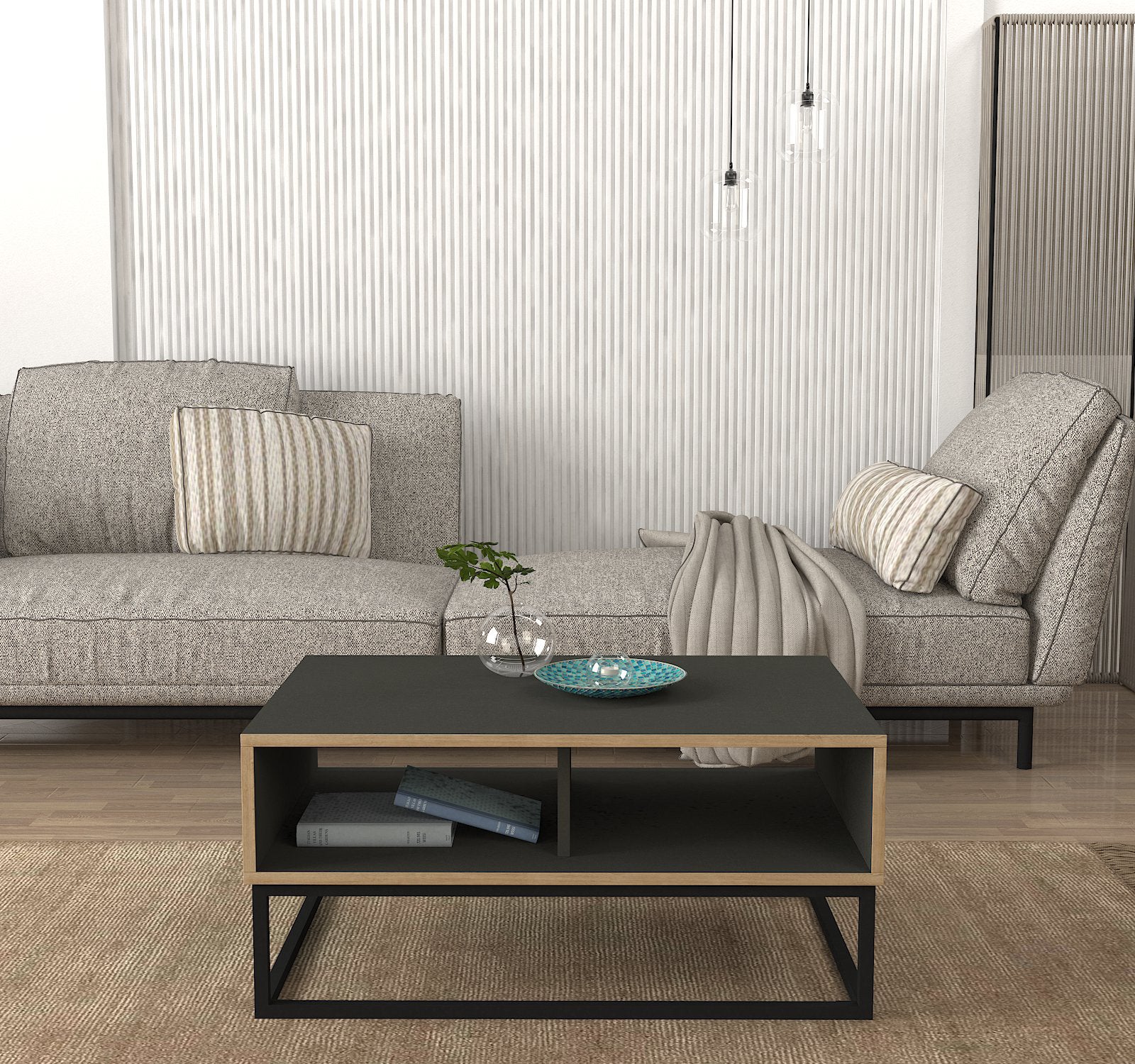 Couchtisch Dolores mit Metallfüßen Anthrazit Safir