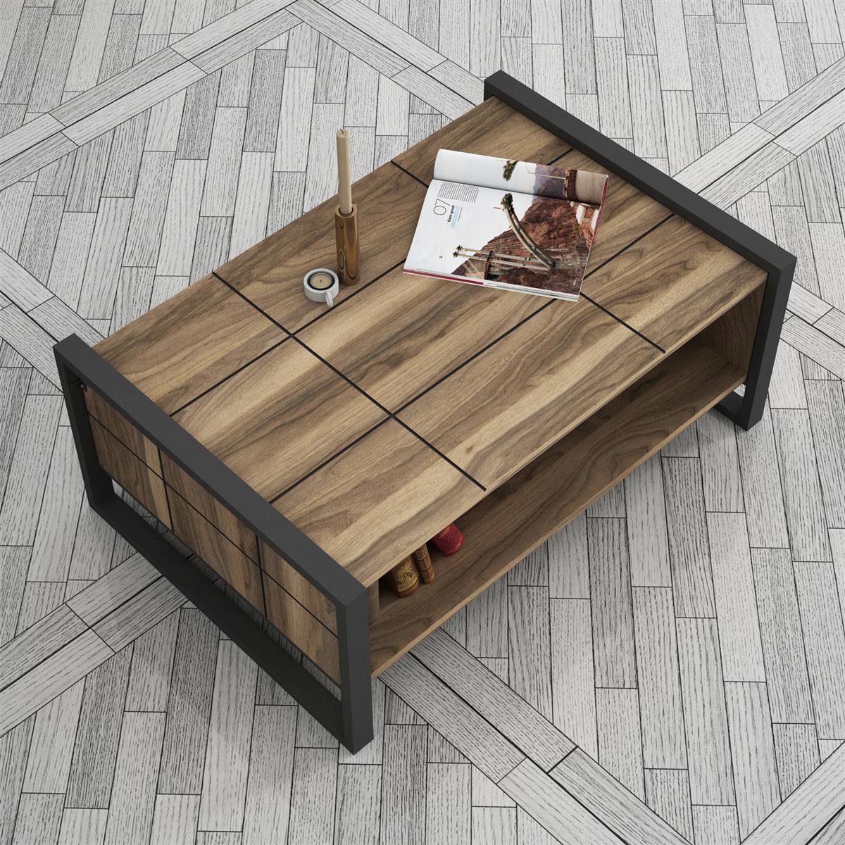 Couchtisch Lost mit Metallfüßen Walnuss