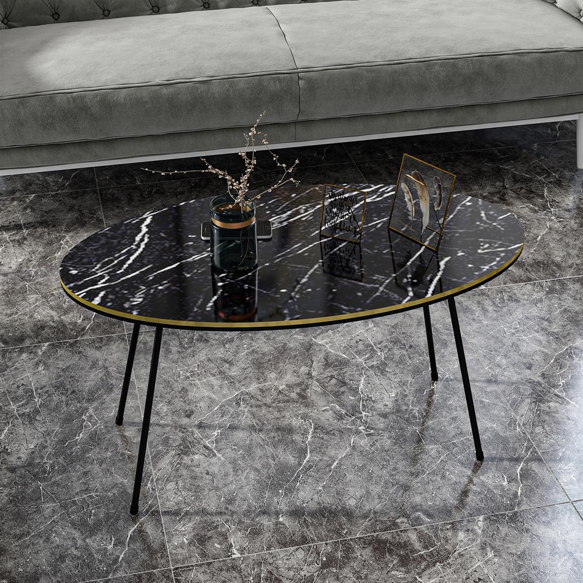 Couchtisch Marmor Optik Oval Schwarz 22126948