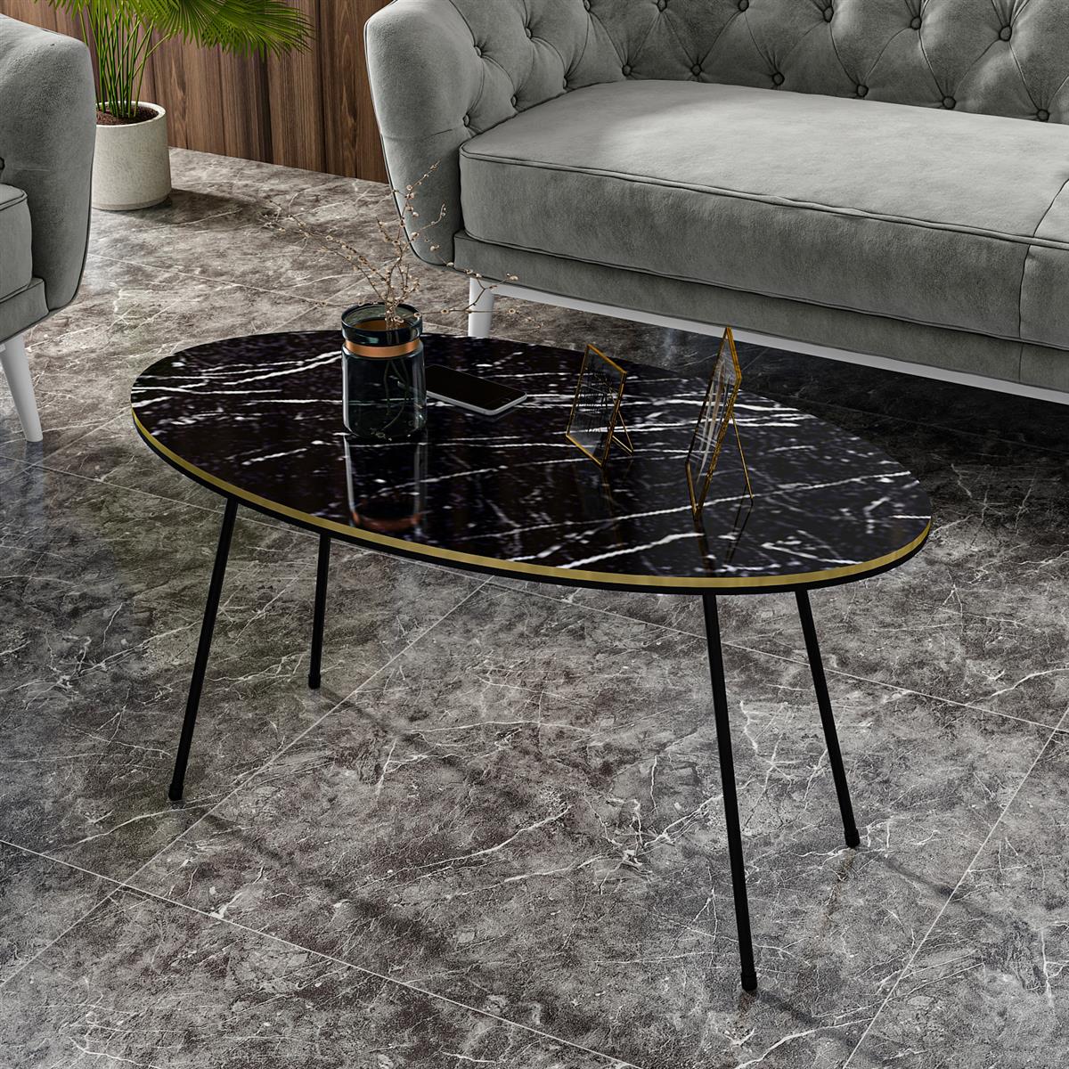 Couchtisch Marmor Optik Oval Schwarz 22126948
