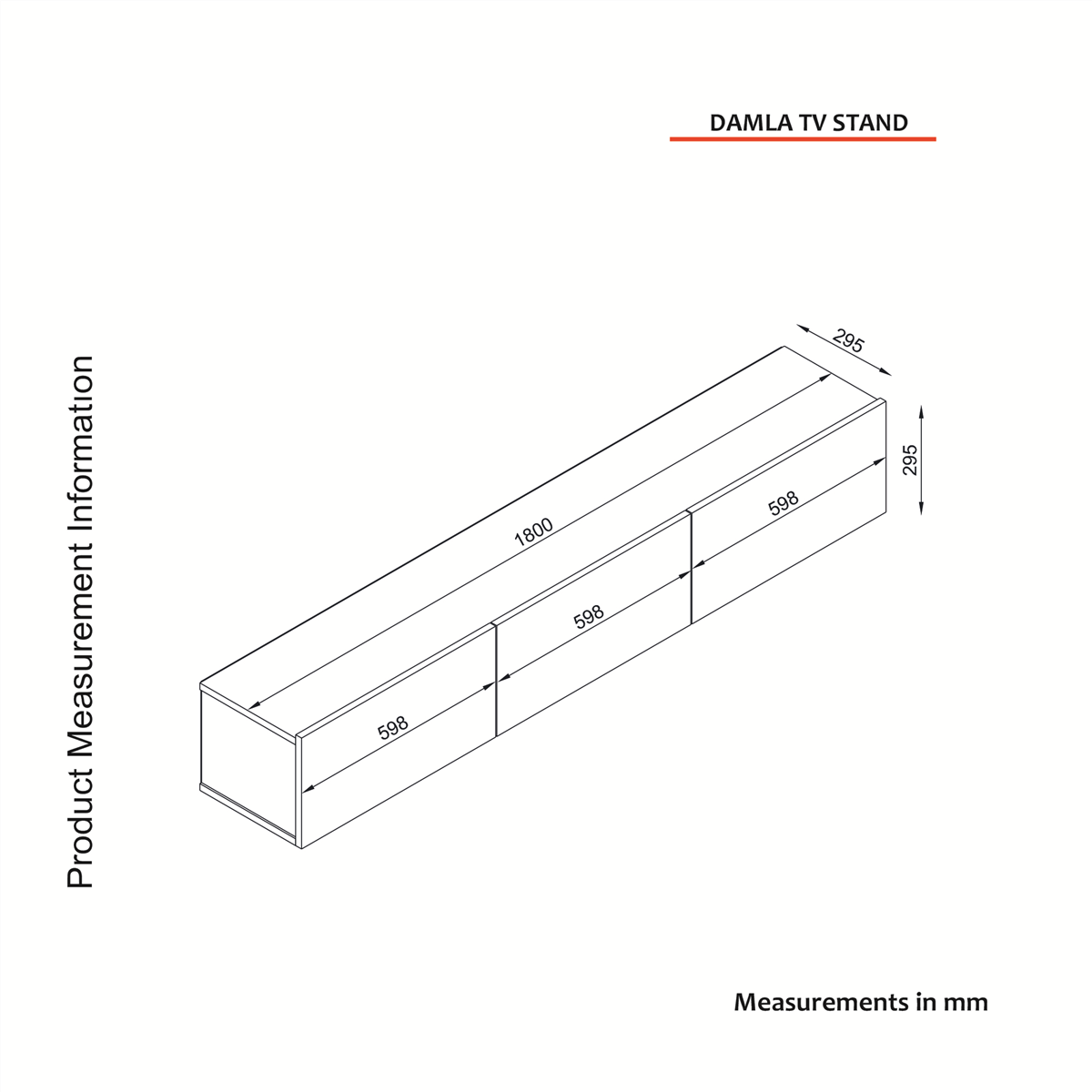 TV Lowboard Hängend Damla Anthrazit 180 cm