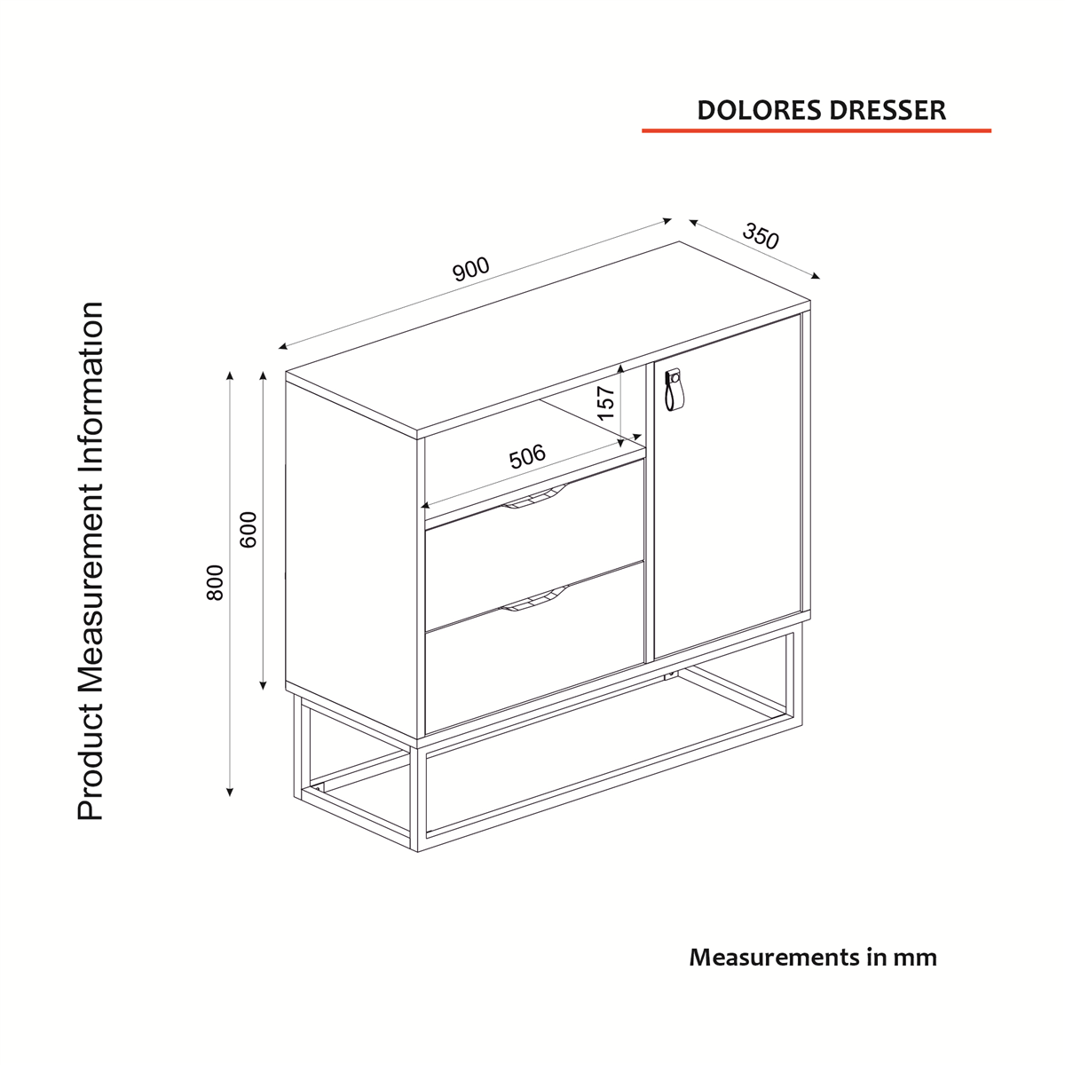 Kommode Dolores mit Metallfüße Anthrazit Safir