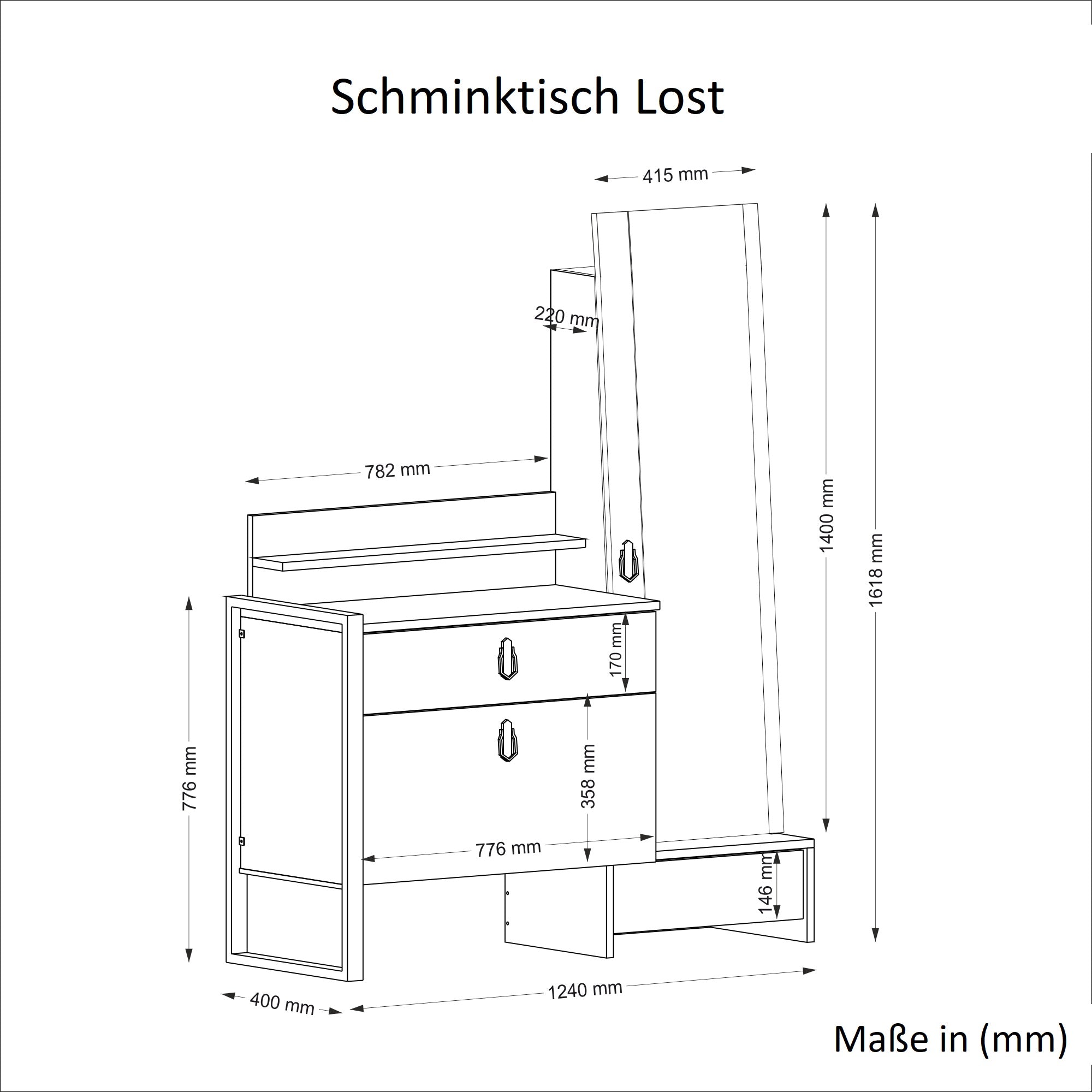 Schminktisch Lost mit Spiegel Walnuss