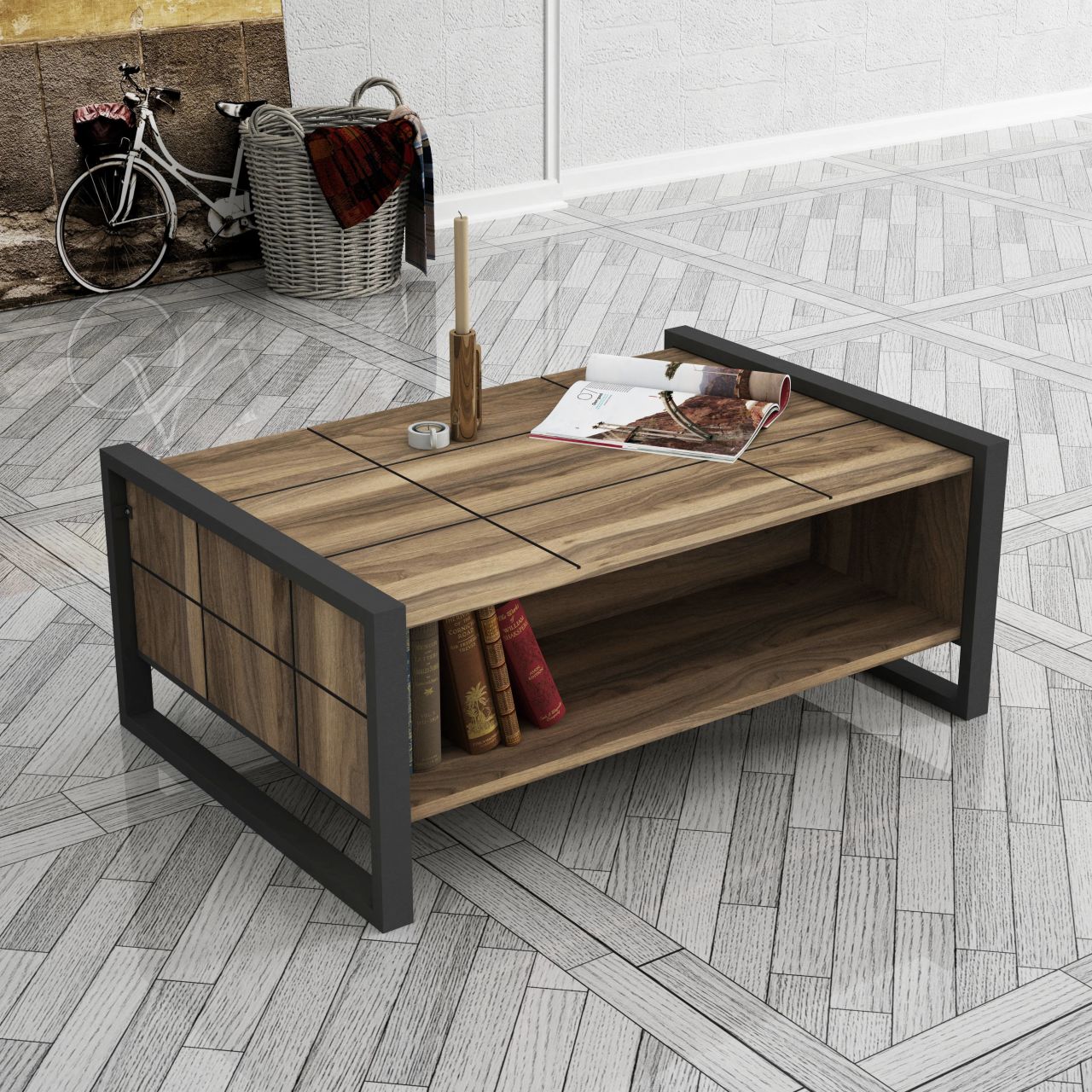 Couchtisch Lost mit Metallfüßen Walnuss