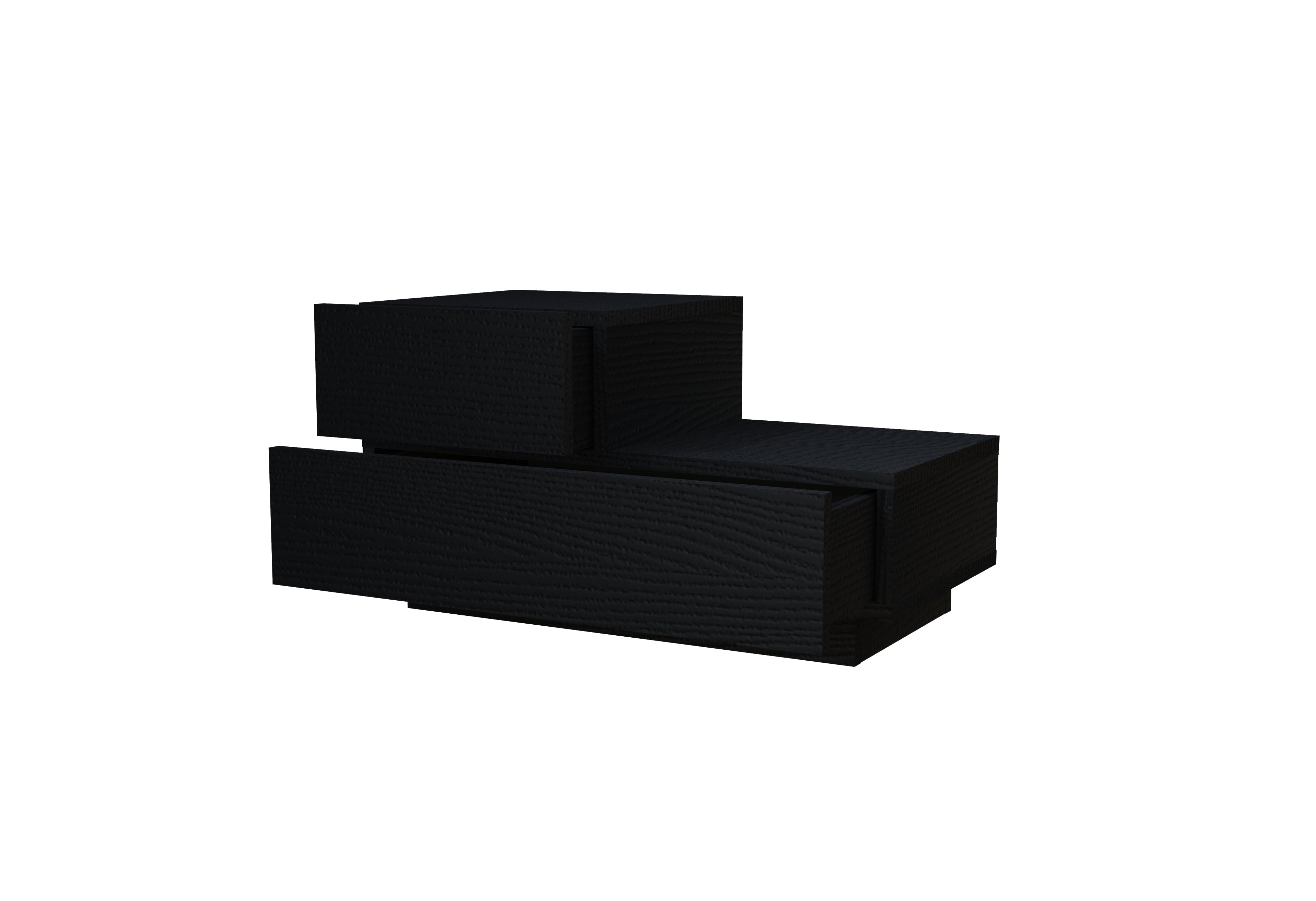 Nachttisch Chester Holzoptik Schwarz LED mit 2 Schubladen 9727