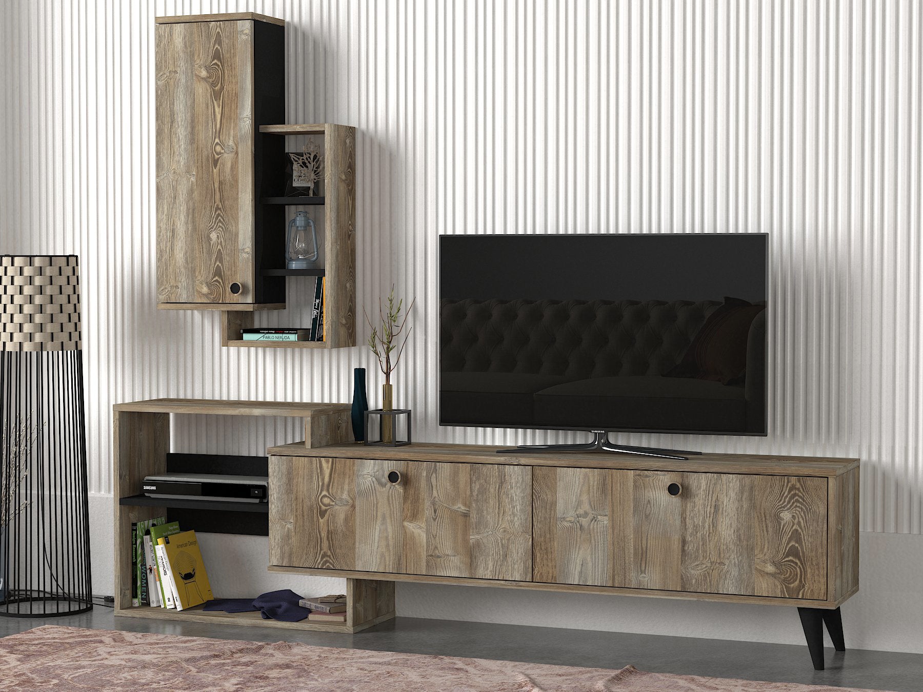 Wohnwand Palemo Eiche Schwarz Modern Design
