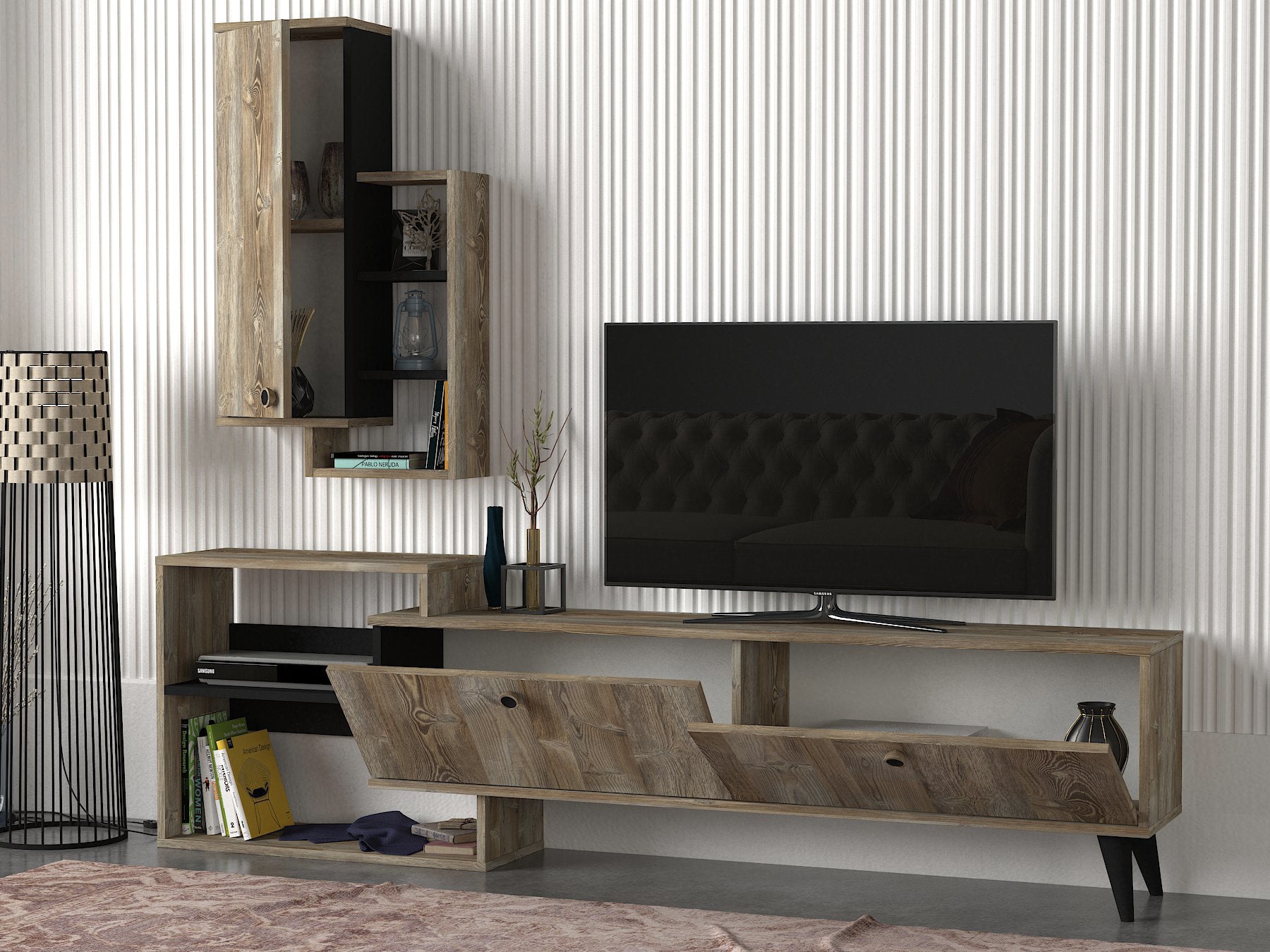 Wohnwand Palemo Eiche Schwarz Modern Design