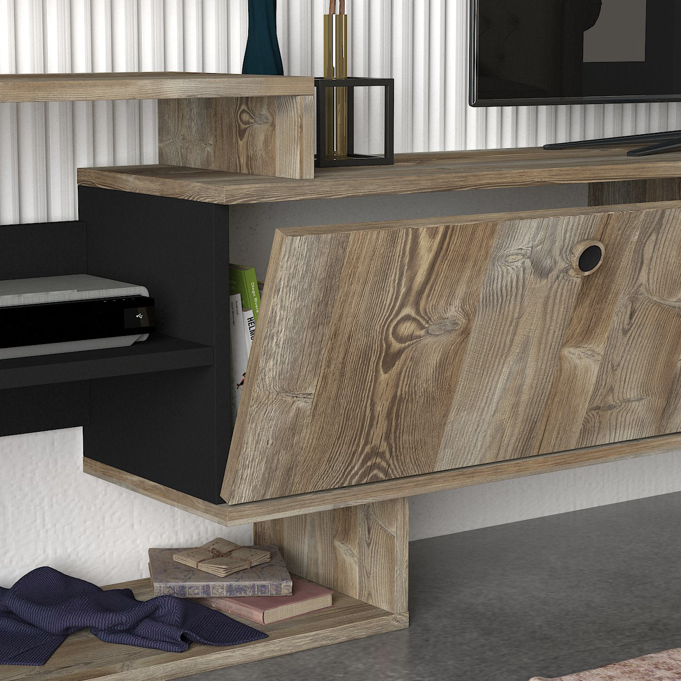 Wohnwand Palemo Eiche Schwarz Modern Design