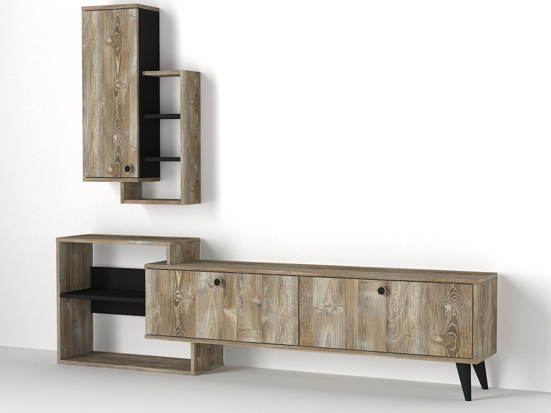 Wohnwand Palemo Eiche Schwarz Modern Design