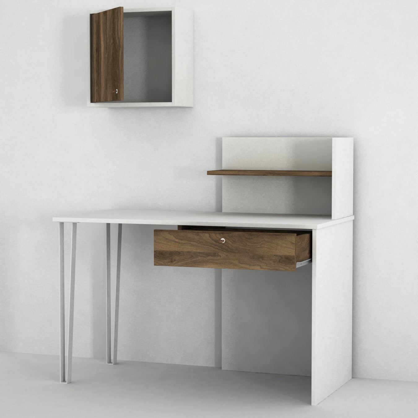 Schreibtisch Punto mit Metallfüße Weiß Walnuss