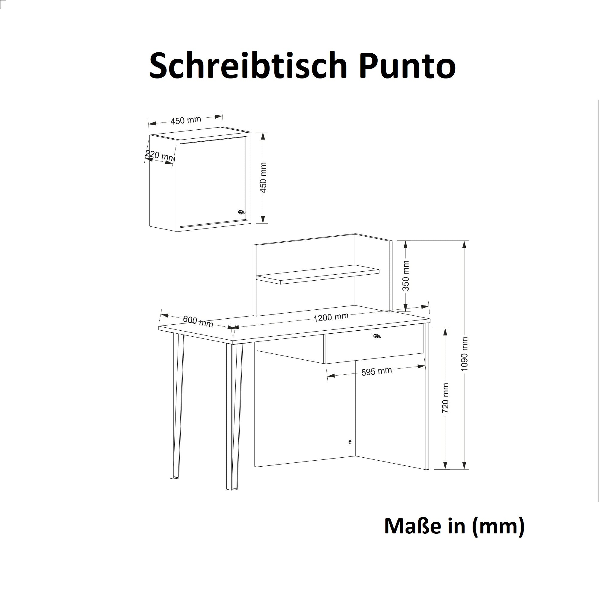 Schreibtisch Punto mit Metallfüße Weiß Walnuss