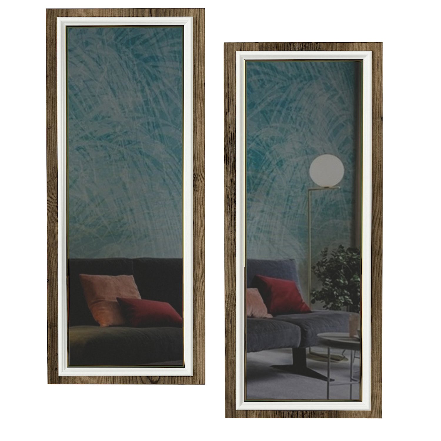 Ankleidespiegel Sansa 2 Stück Walnuss Weiß 30cm/ 70cm/ 3cm