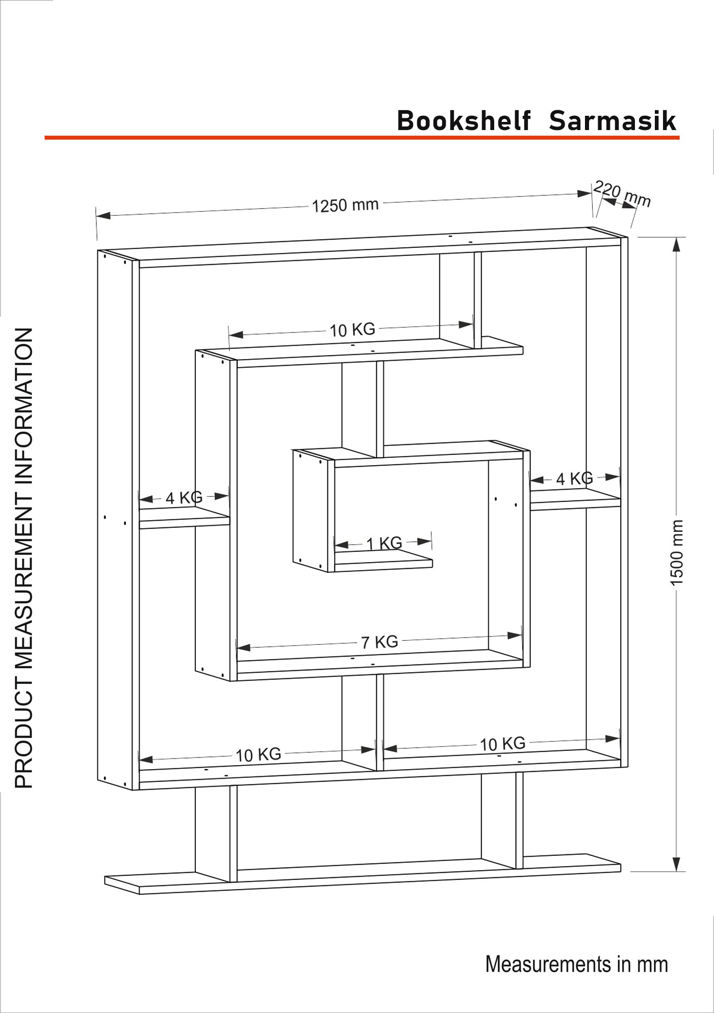 Bücherregal Modern weiße Farbe 124,8 cm x 149,4 cm x 22 cm