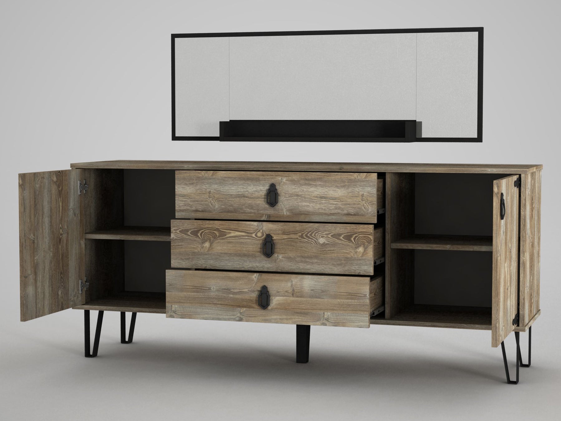 Sideboard Costa mit Spiegel Eiche