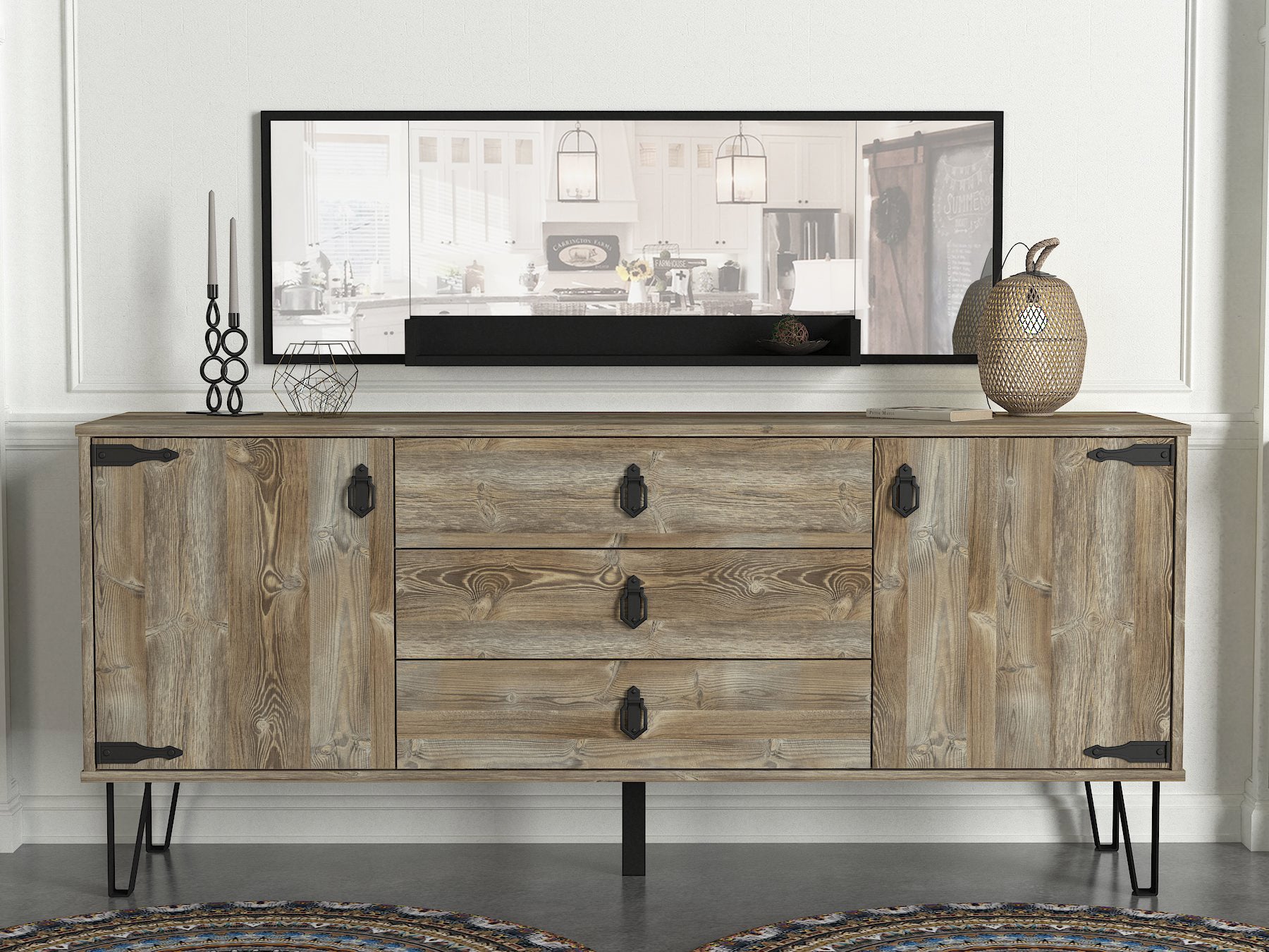 Sideboard Costa mit Spiegel Eiche
