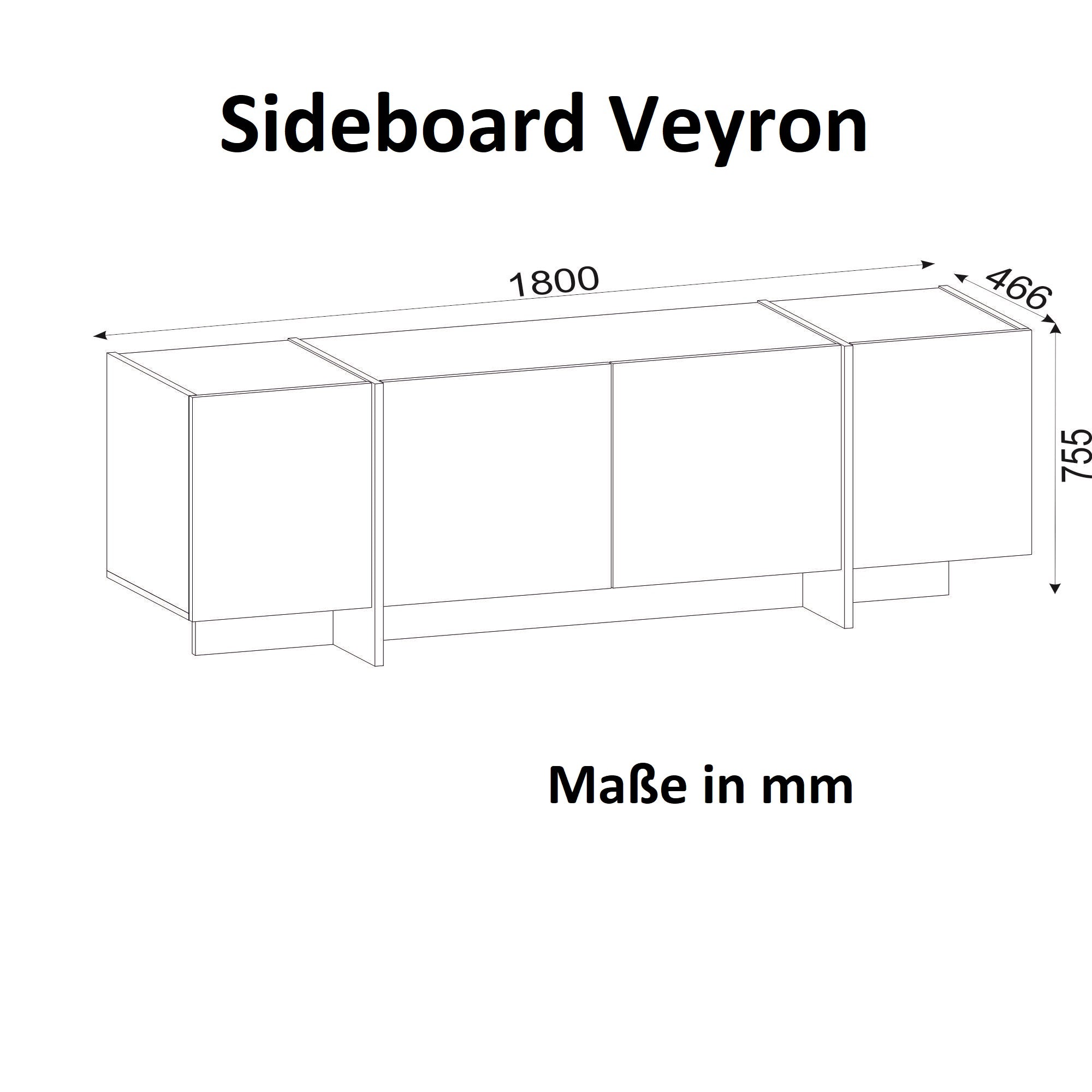 Sideboard Veyron Rebab Braun Dunkelgrau ( Marmor Optik )