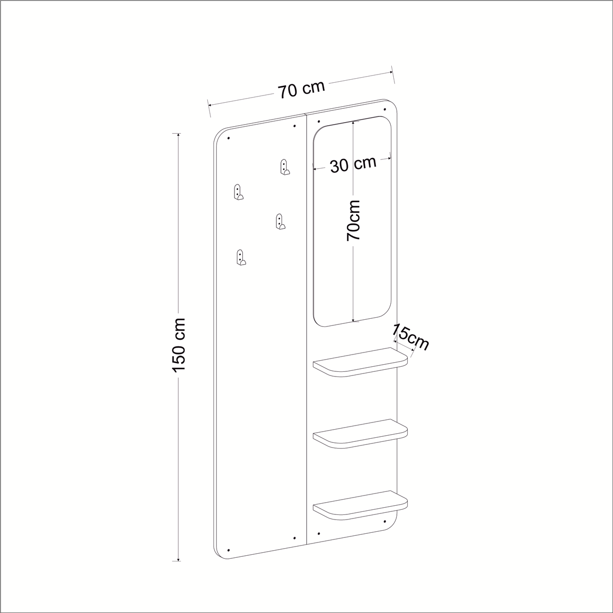 Wandgarderobe mit Spiegel Praktisch und Stilvoll Weiß 150 cm x 70 cm