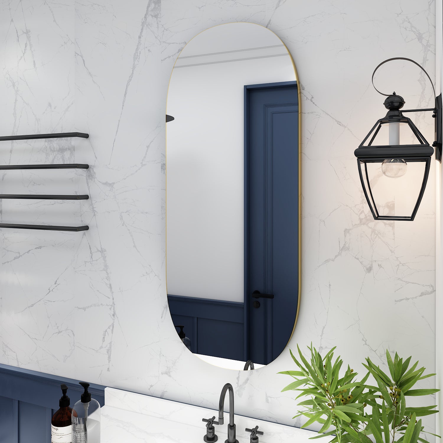 Wandspiegel Oval Transparent Gold 45 cm/ 85 cm/ 3,5 cm