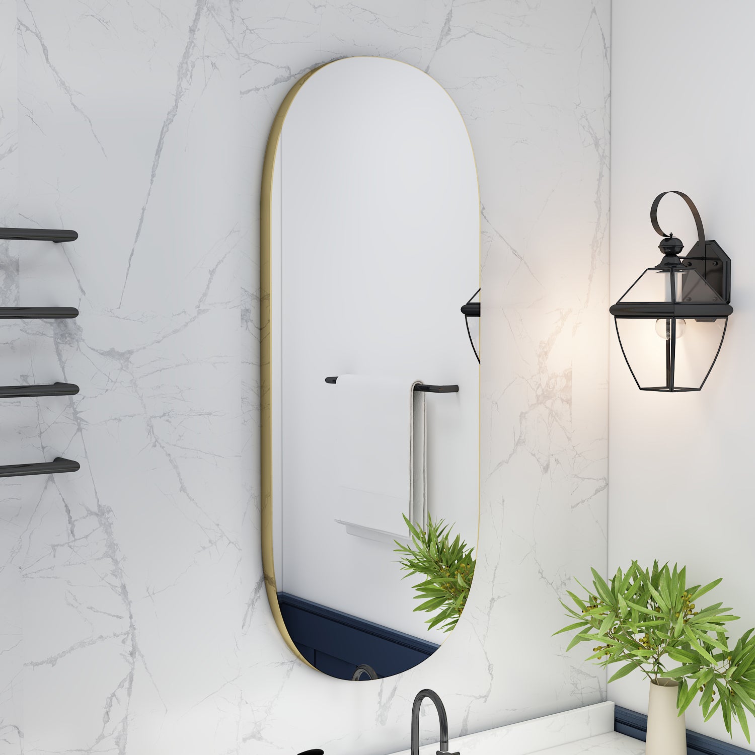 Wandspiegel Oval Transparent Gold 45 cm/ 85 cm/ 3,5 cm