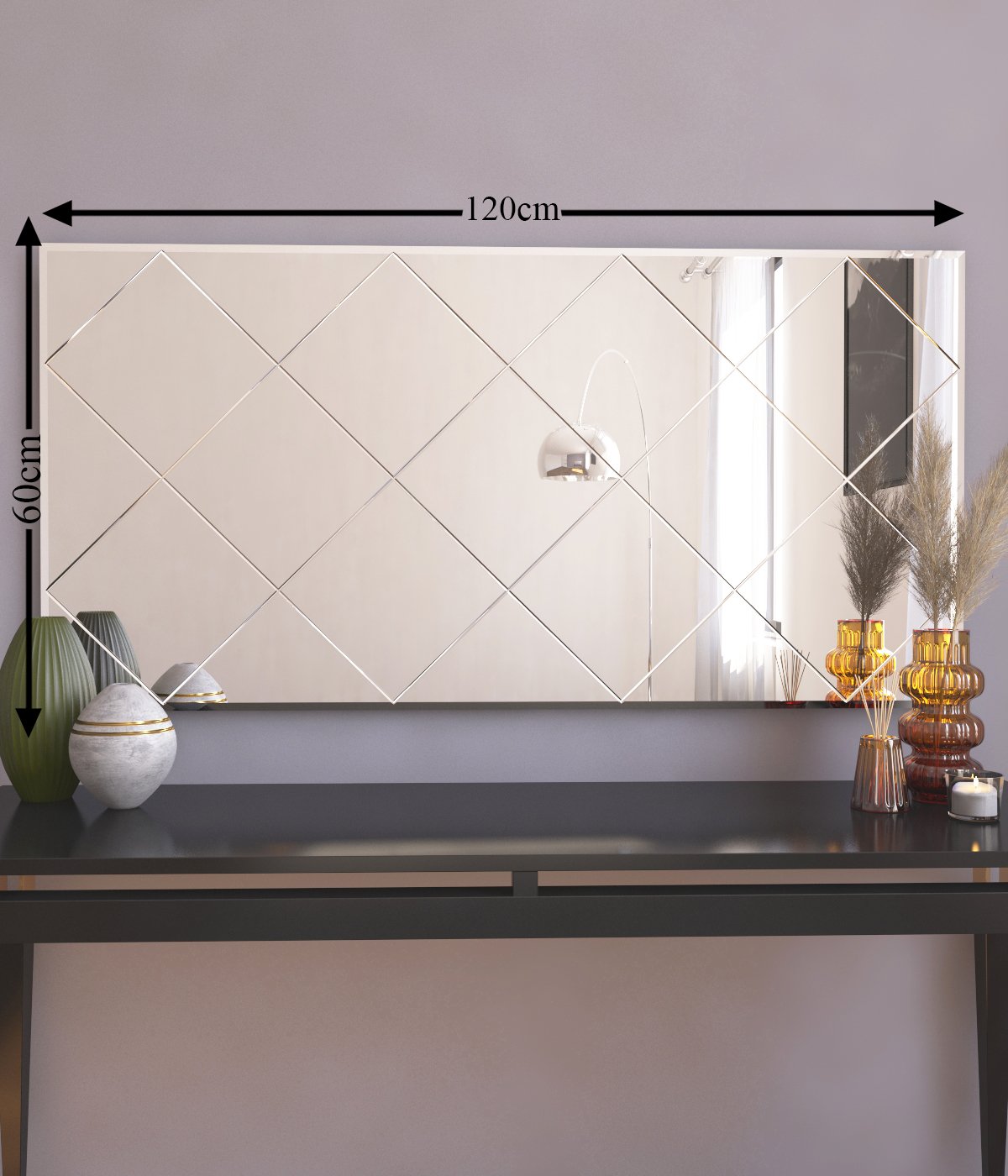 Wandspiegel Mofo Karo Rechteck Design Transparent 120 cm x 60 cm