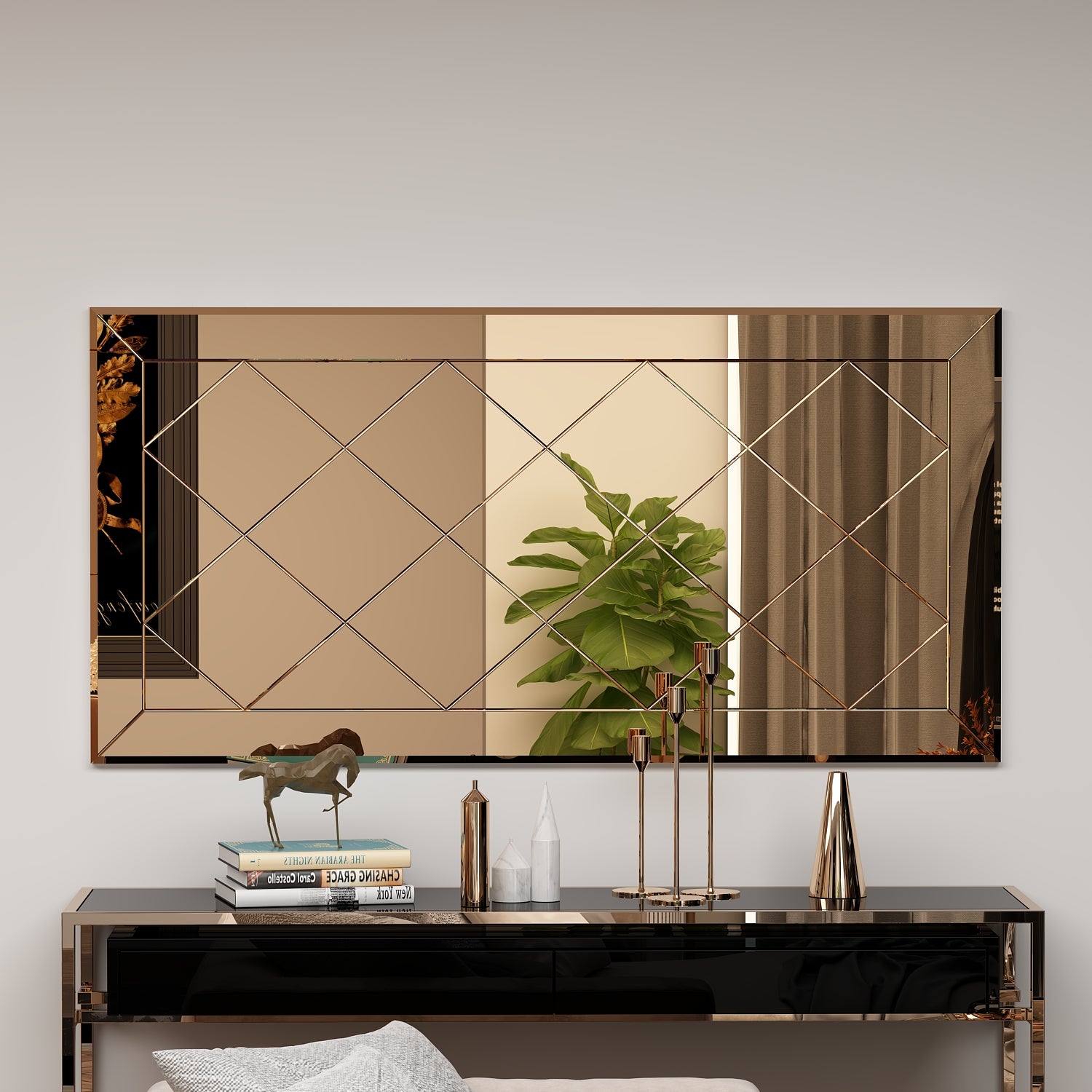 Wandspiegel Rechteck Design Bronzefarbe 120 cm x 60 cm
