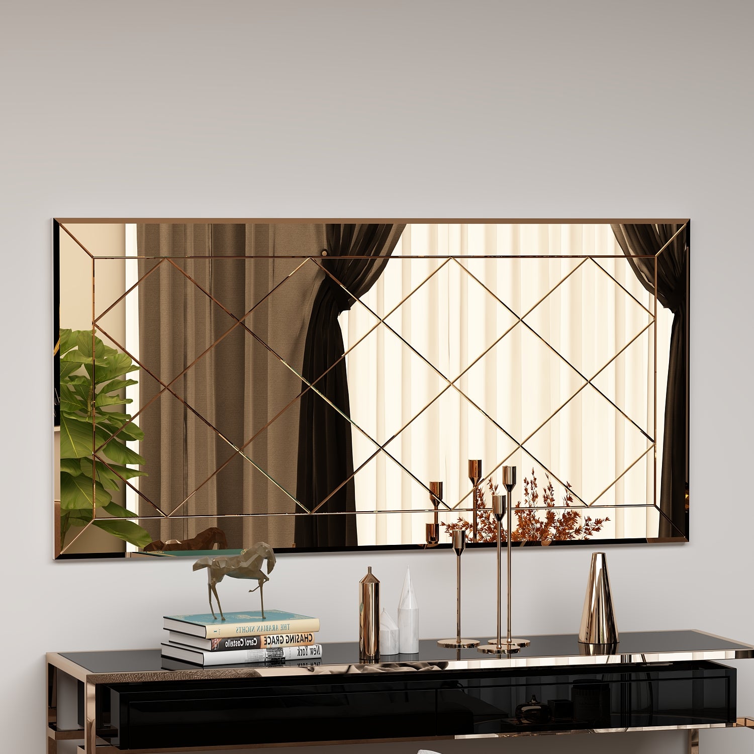 Wandspiegel Rechteck Design Bronzefarbe 120 cm x 60 cm