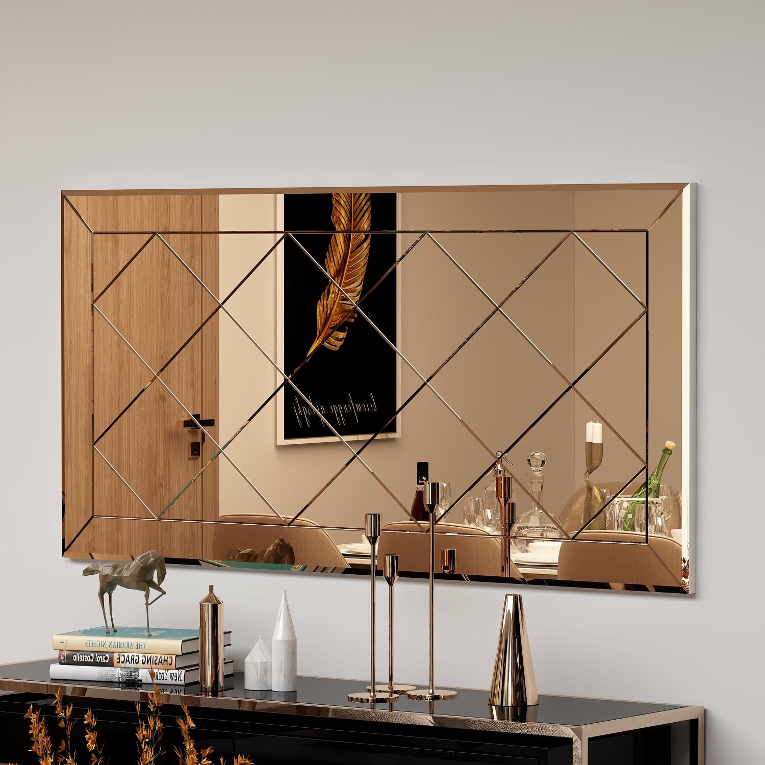 Wandspiegel Rechteck Design Bronzefarbe 120 cm x 60 cm