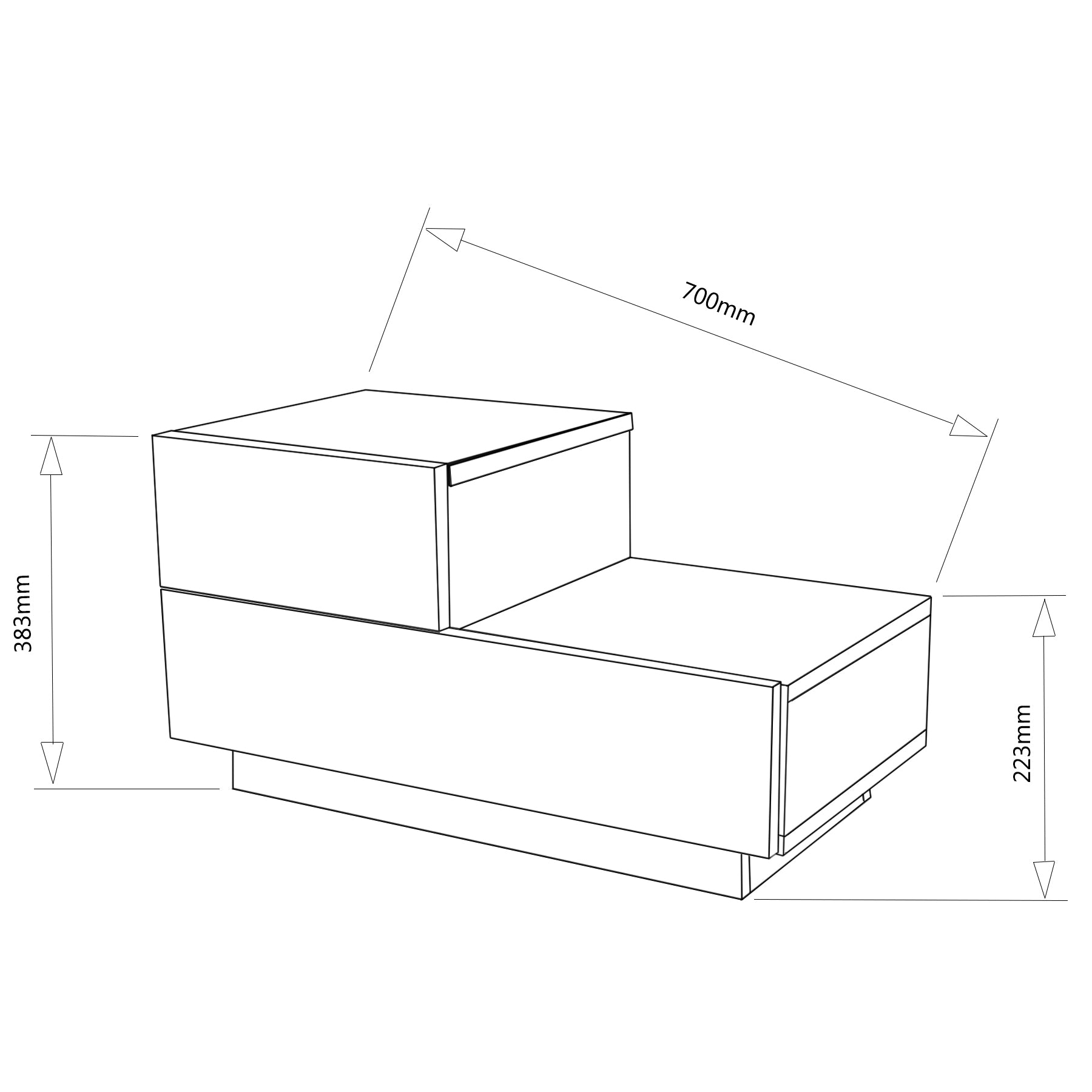 Nachttisch Chester Holzoptik Schwarz LED mit 2 Schubladen 9727