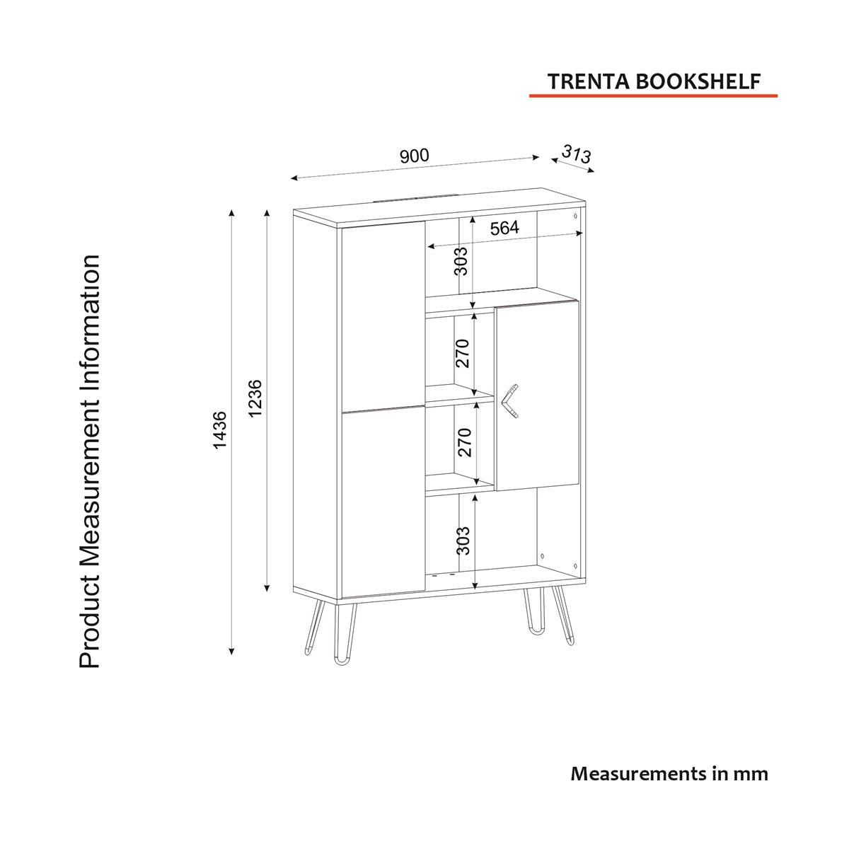 Bücherregal Trenta mit Metallfüße Grau Rebab