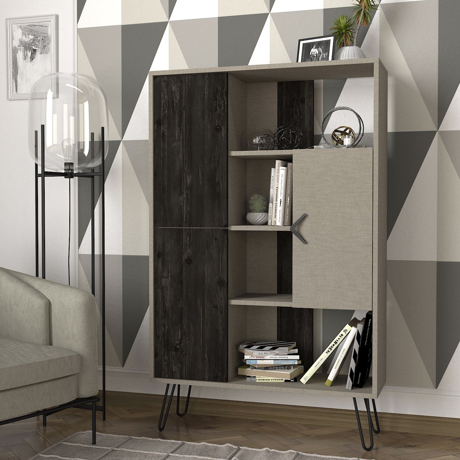 Bücherregal Trenta mit Metallfüße Grau Rebab