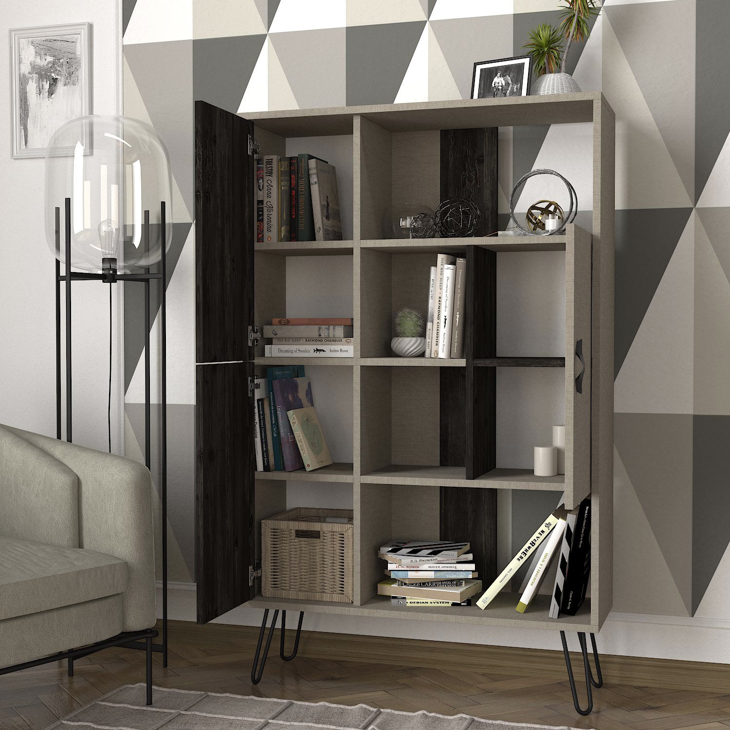 Bücherregal Trenta mit Metallfüße Grau Rebab