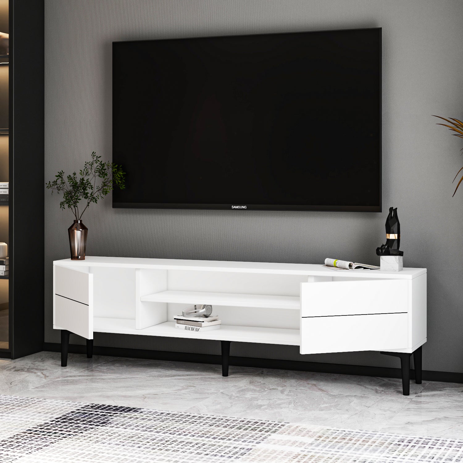 TV Lowboard Aragon Weiß Schwarz