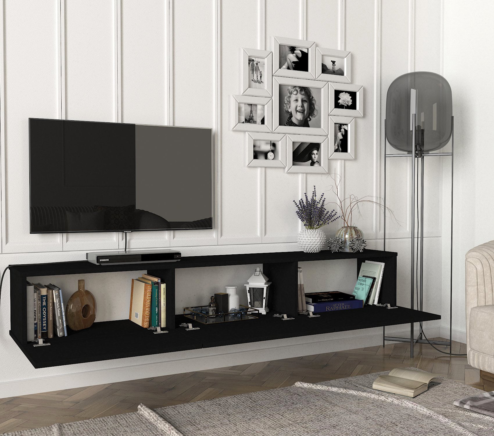 TV Lowboard Hängend Damla Modern Schwarz 180 cm