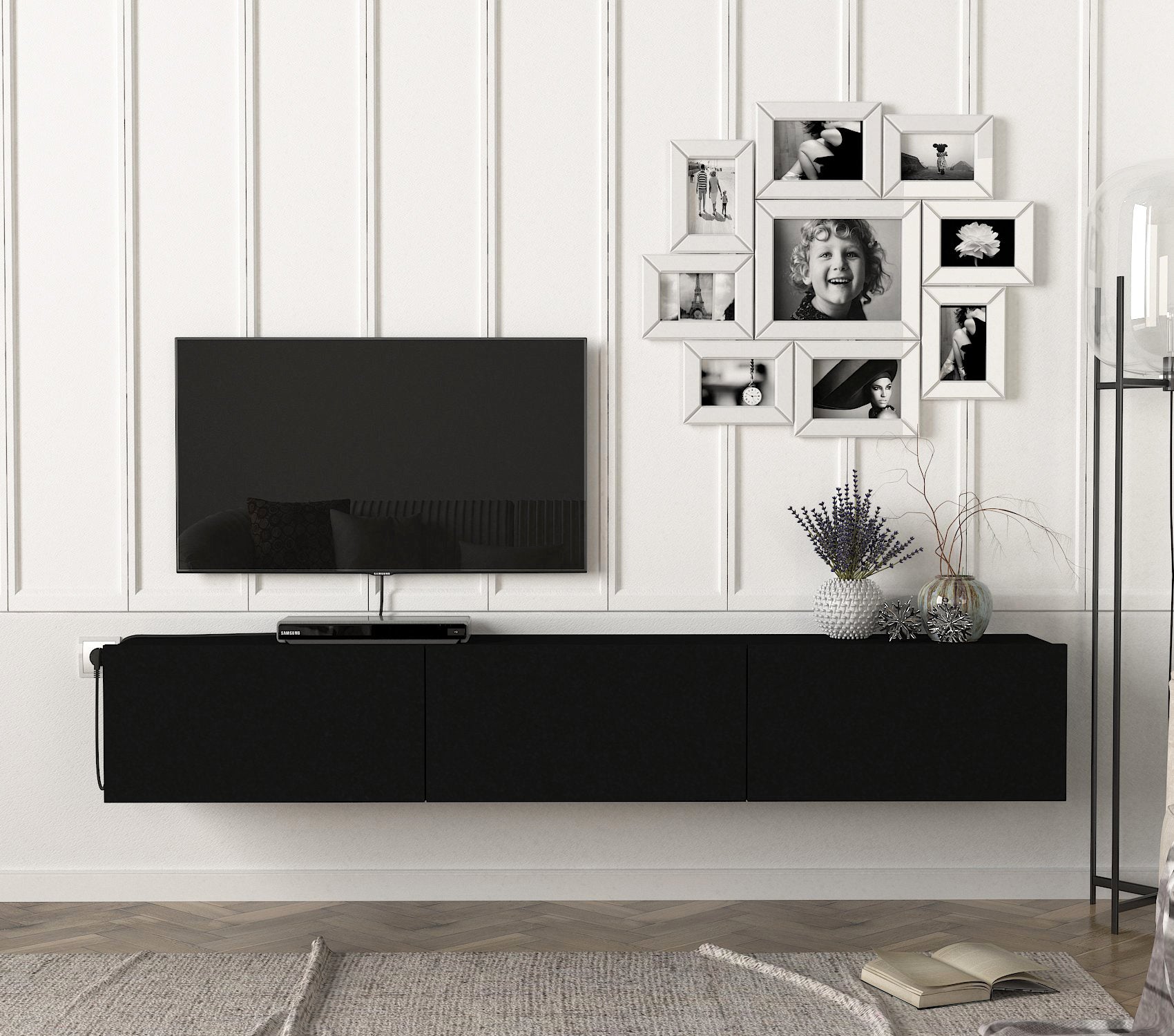 TV Lowboard Hängend Damla Modern Schwarz 180 cm