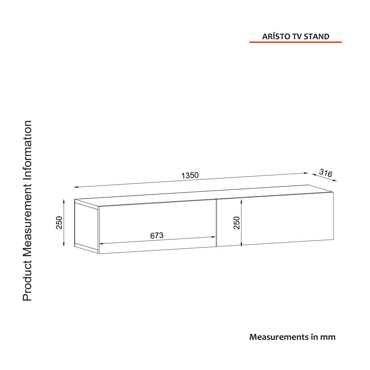 TV Lowboard Hängend Aristo Weiß 135 cm x 25 cm
