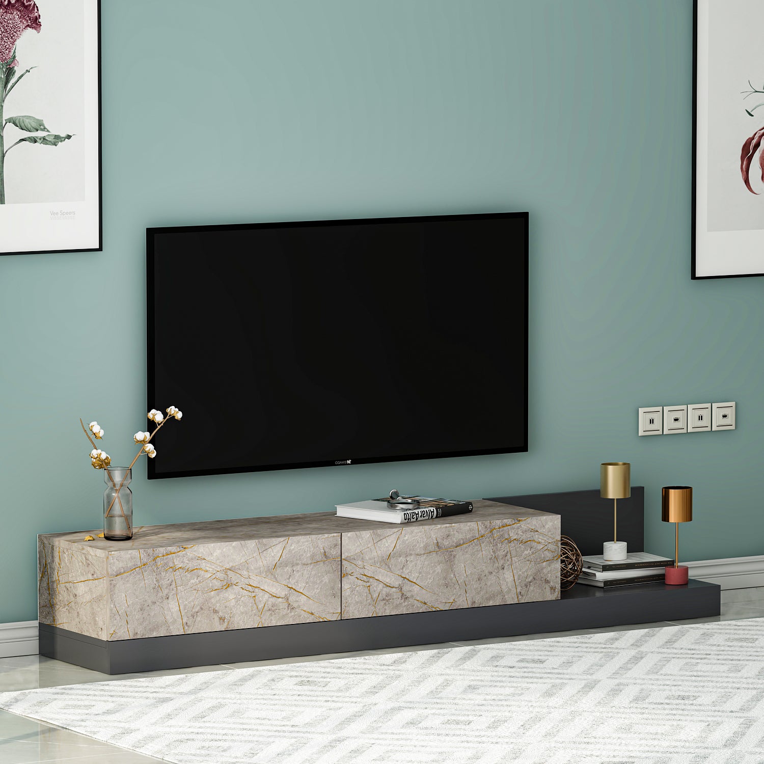 TV Lowboard Majör Anthrazit Beige (teil Marmor Optik) 9024