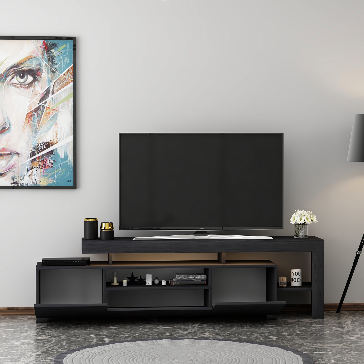 TV-Möbel mit LED-Beleuchtung Schwarz Modern 192 cm