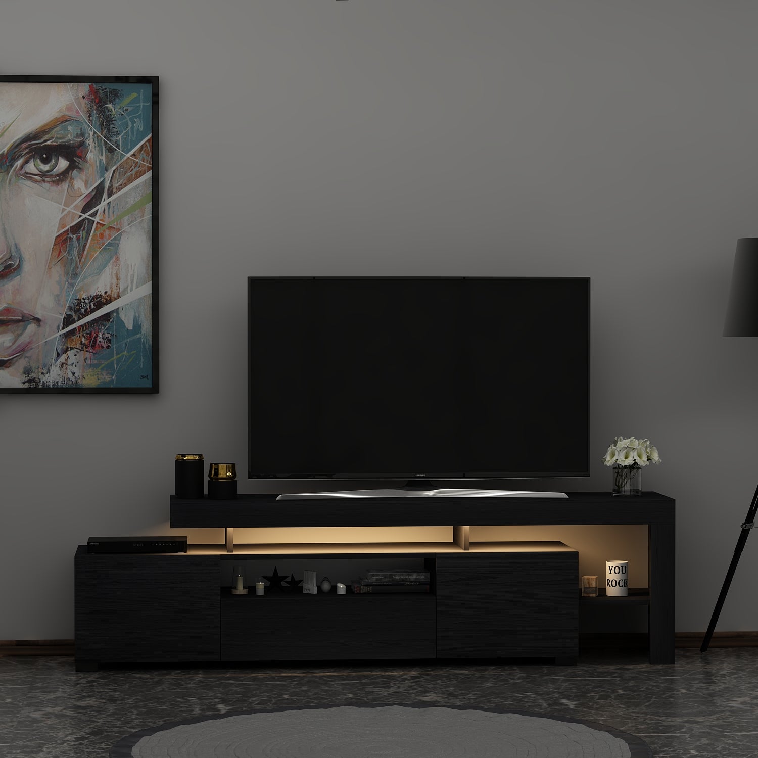 TV-Möbel mit LED-Beleuchtung Schwarz Modern 192 cm