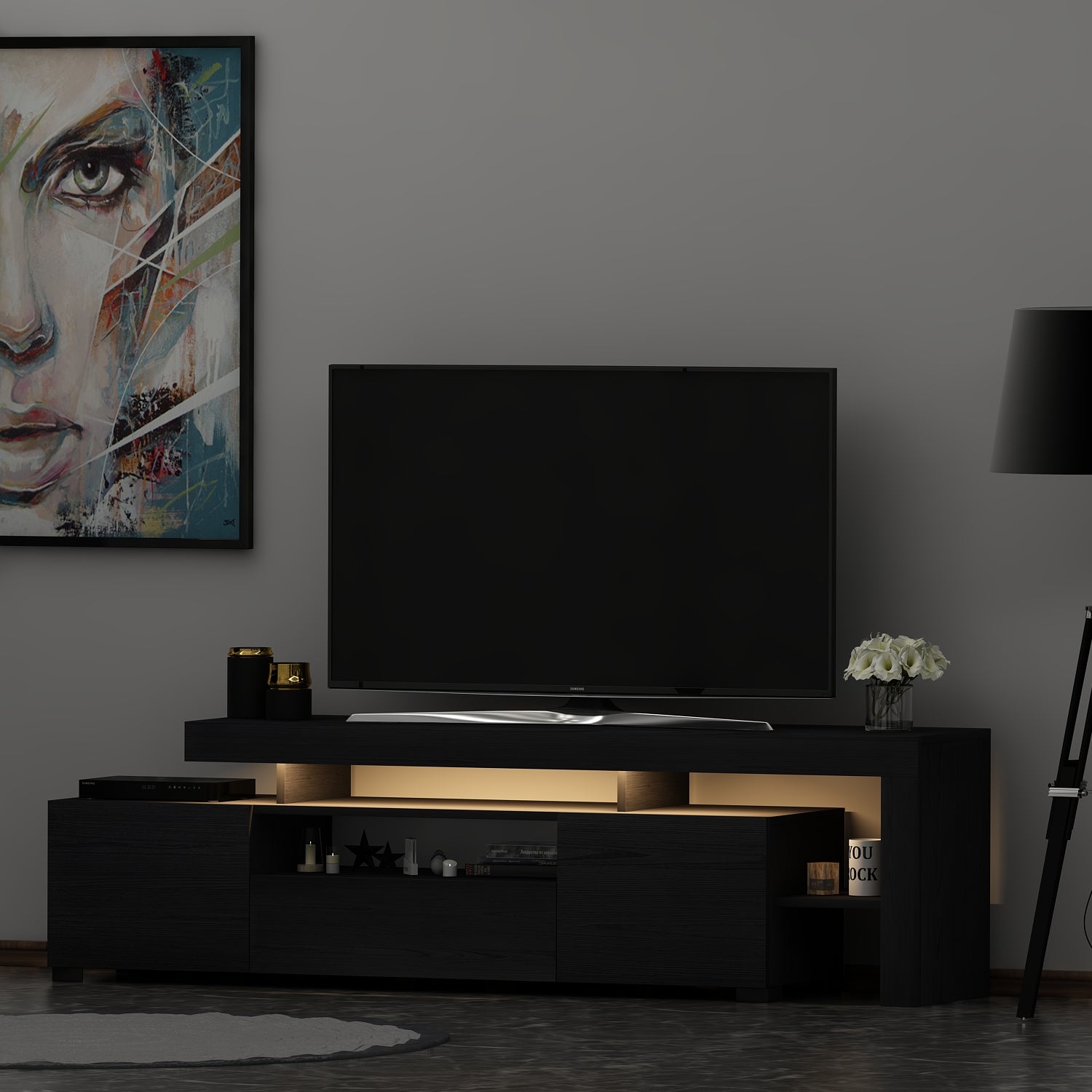 TV-Möbel mit LED-Beleuchtung Schwarz Modern 192 cm