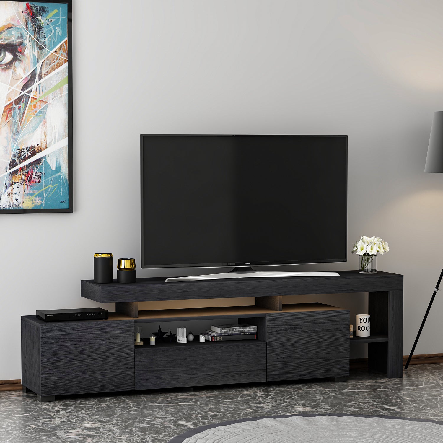 TV-Möbel mit LED-Beleuchtung Schwarz Modern 192 cm