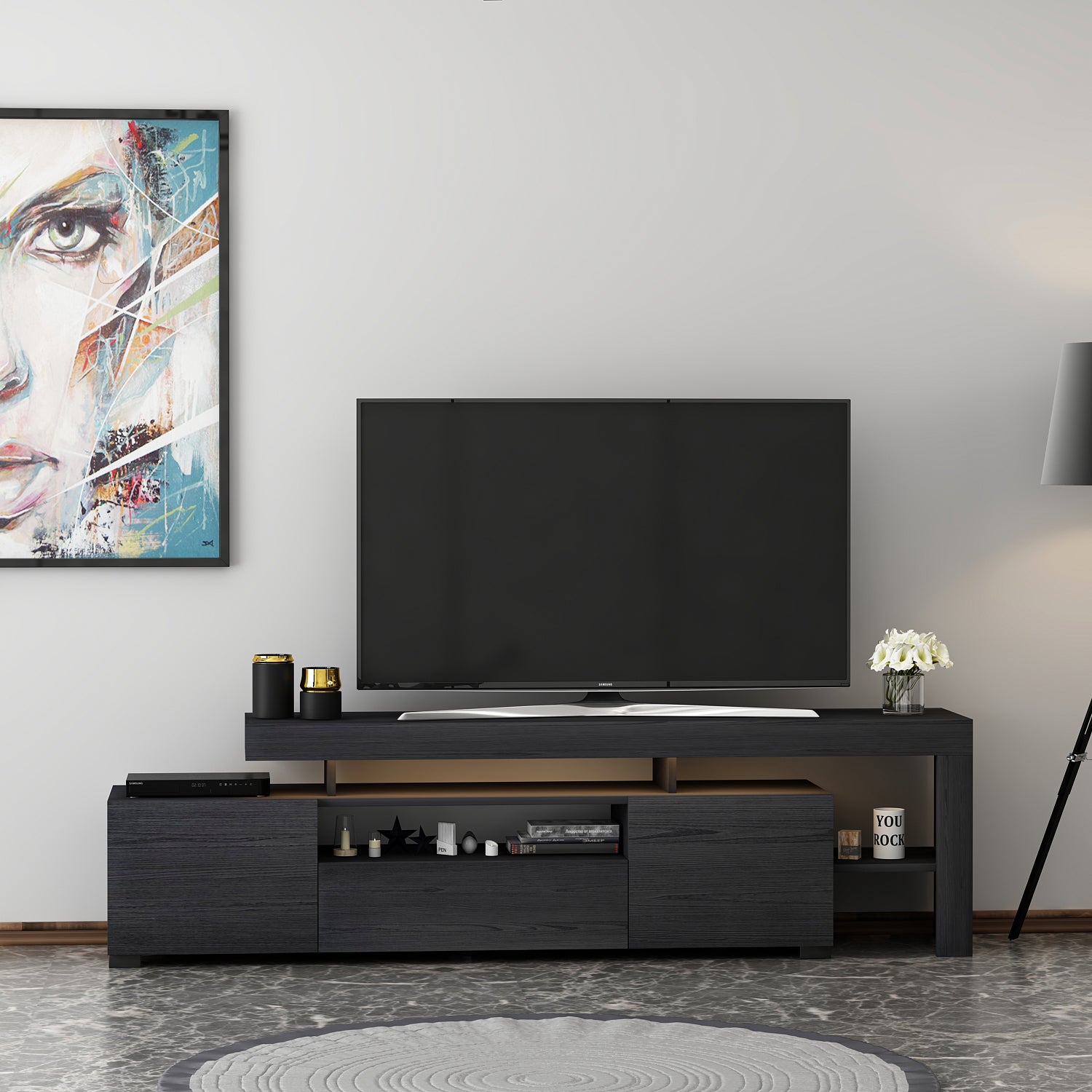 TV-Möbel mit LED-Beleuchtung Schwarz Modern 192 cm