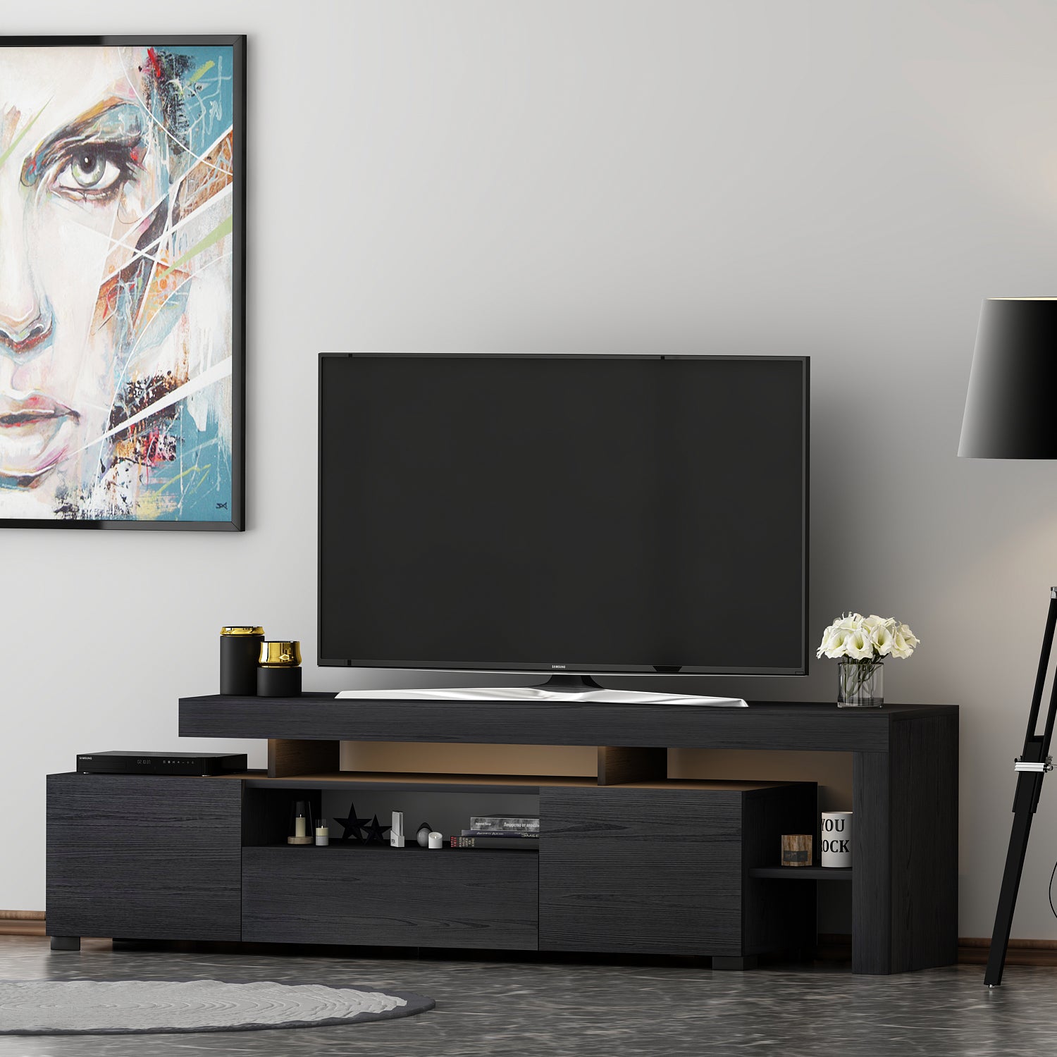 TV-Möbel mit LED-Beleuchtung Schwarz Modern 192 cm