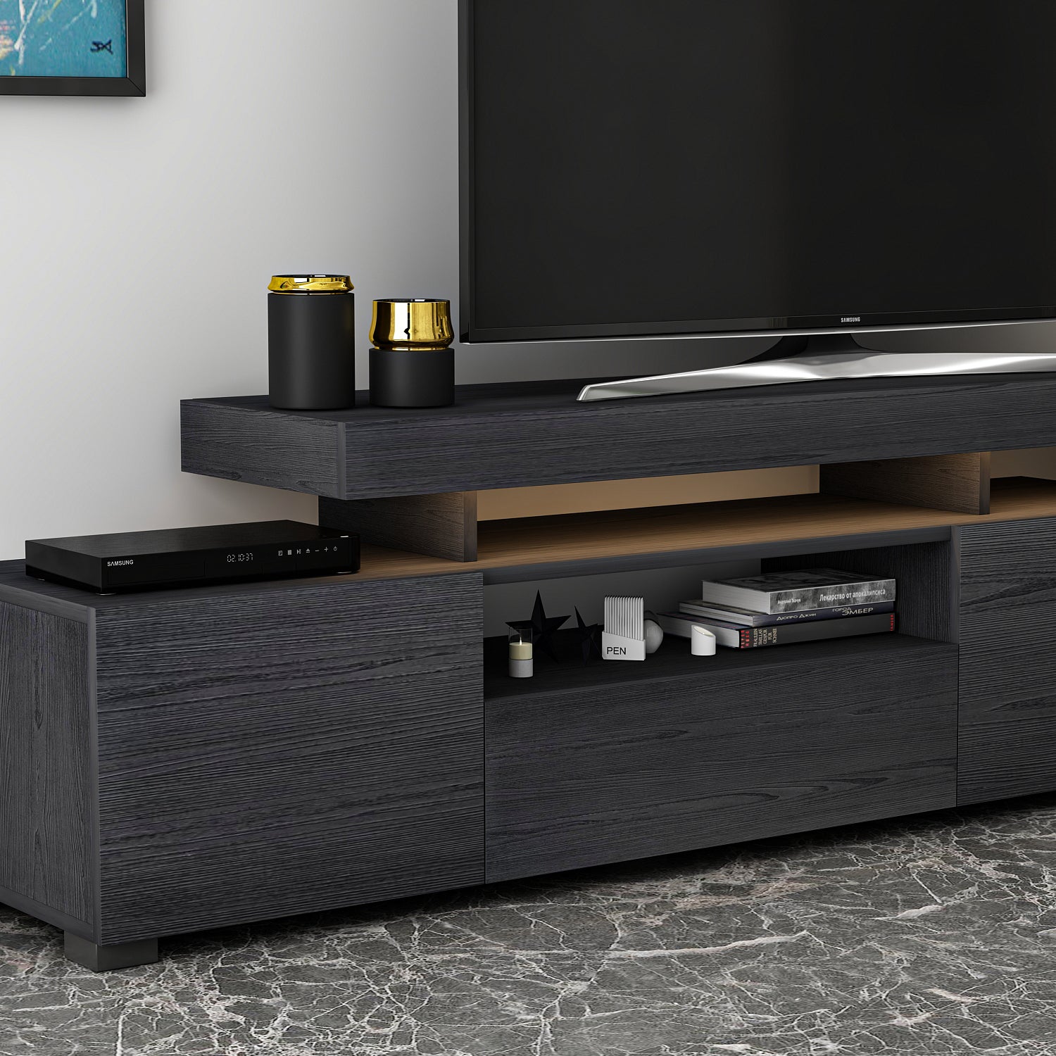 TV-Möbel mit LED-Beleuchtung Schwarz Modern 192 cm