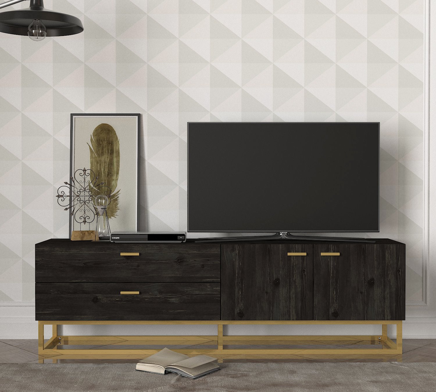 TV Lowboard Theodora Rebab Gold mit Metall Füße